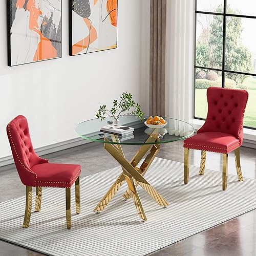 Miniatura 75 de Juego de 4 mesas de comedor redondas de vidrio para 4, juego de mesa de cocina pequeña para 4, mesa redonda de vidrio de 35 pulgadas, juego de 4 4