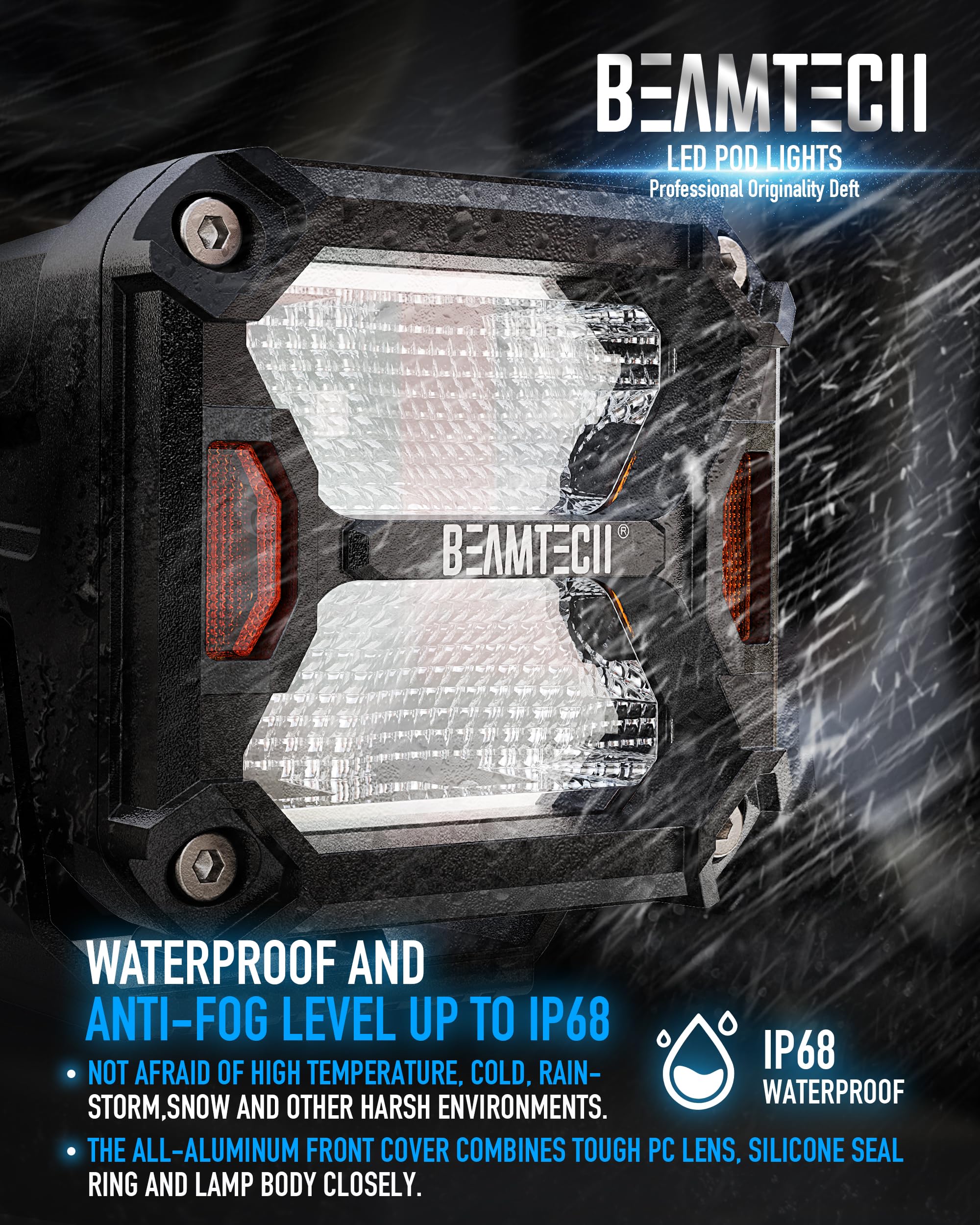 Snapklik.com : BEAMTECH 3 Inch LED Pods 40W 4800LM Flood Beam White Led ...