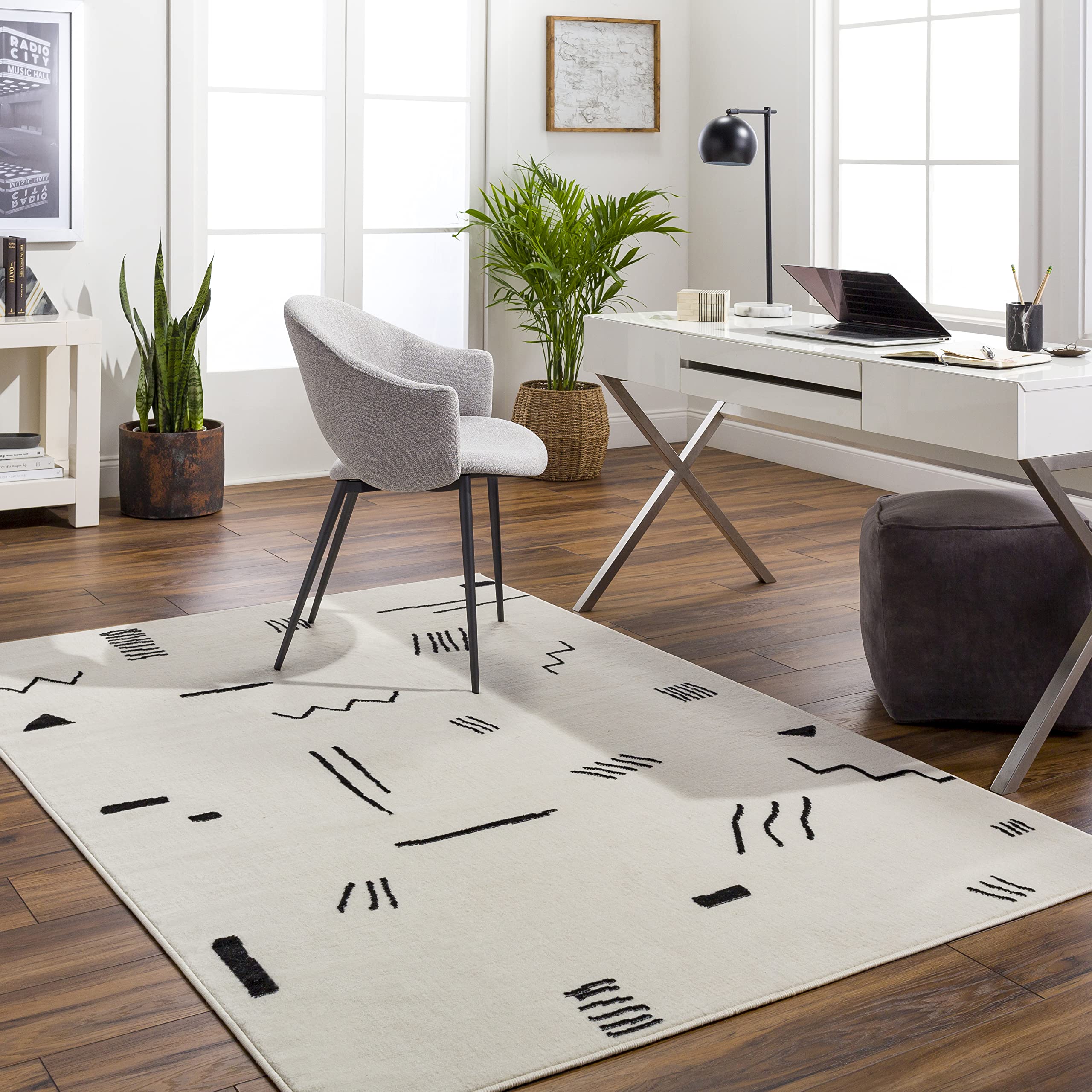 Livabliss Alfombra Abstracta Empoli - Alfombra Salón Grande, Habitación, Dormitorio - Alfombra Salon Pelo Corto, Suave y Lujosa Facil de Cuidar - Alfombra Grande de 152x213cm Marfil, Gris y Negro