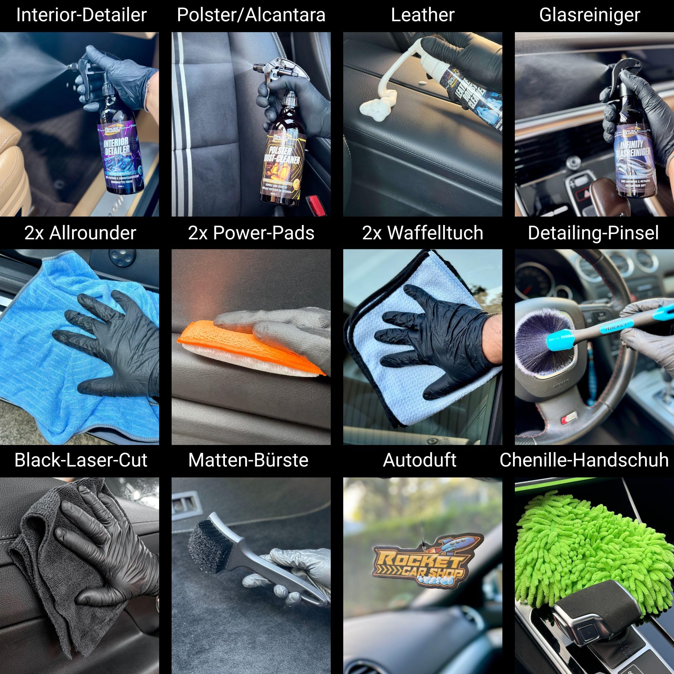 Set per la cura degli interni dell'auto, 14 pezzi, set per la pulizia degli interni dell'auto, per la pulizia degli interni dell'auto con profumo per auto e detergenti alcalini