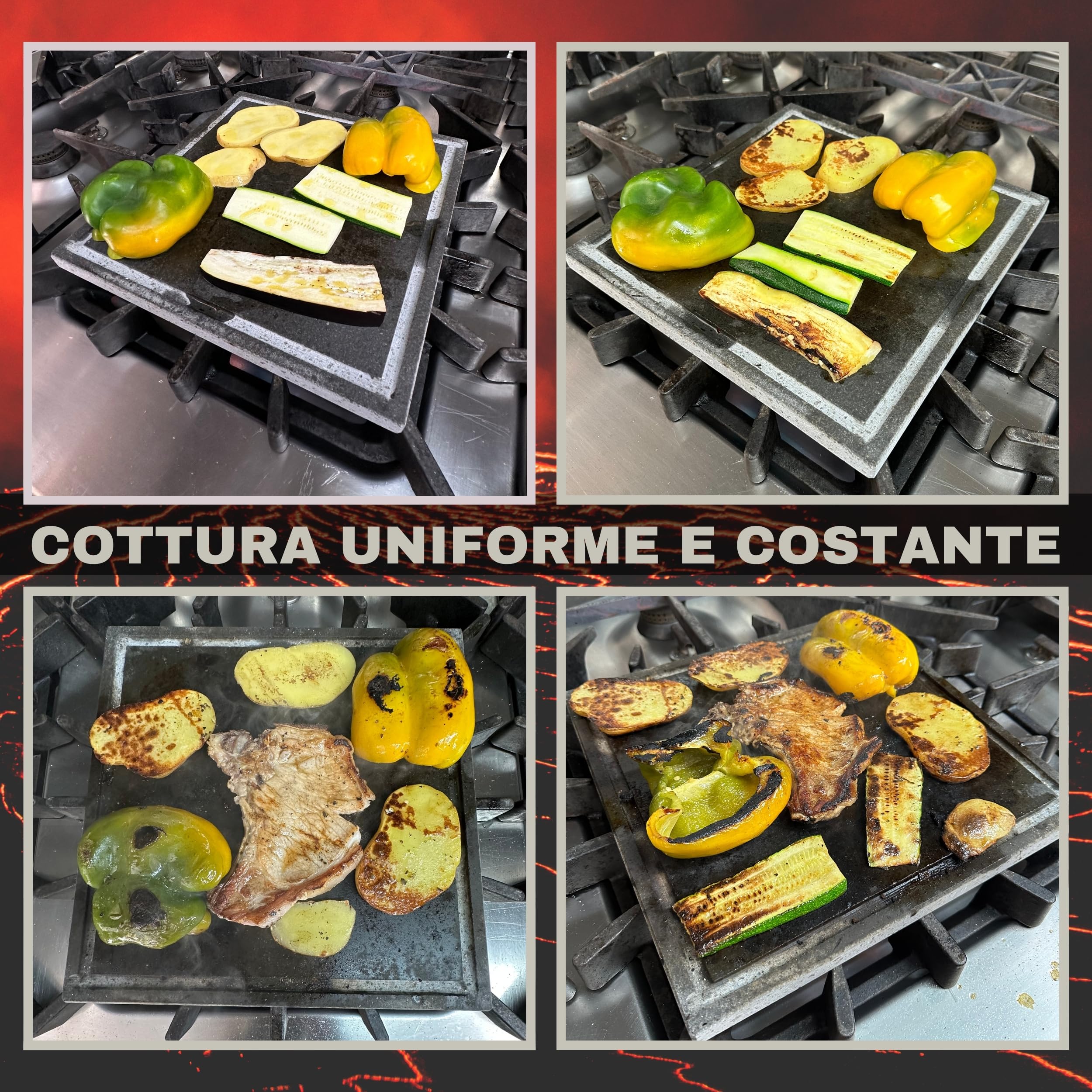 Vulcaninox | Piastra in Pietra lavica dell'Etna con telaio in Acciaio Inox | barbecue, forno | MADE IN ITALY (30 x 30 x 5)