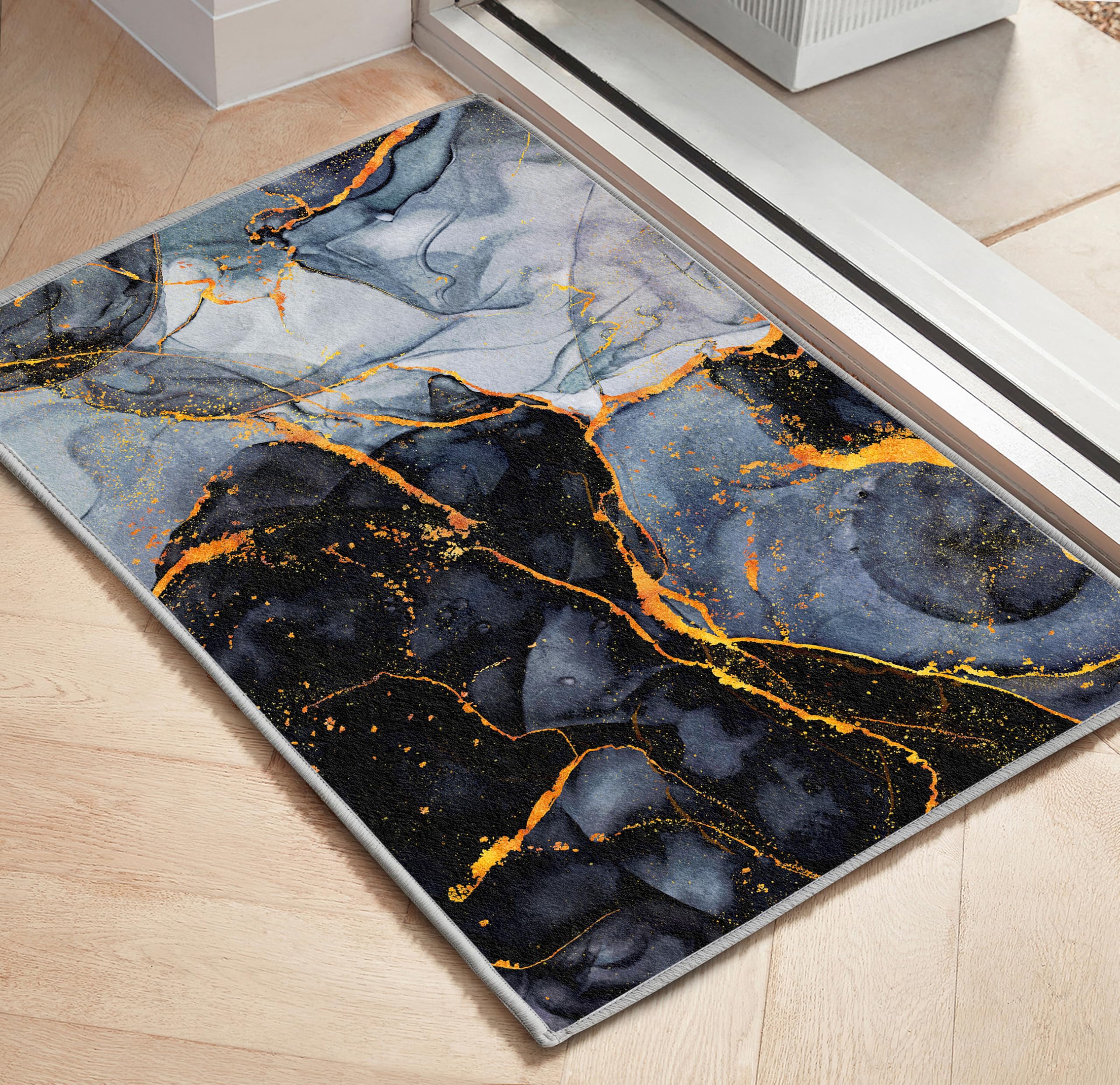 keensoft Black Gold Marble Area Rug 2x3 ft Modern Small Floor Mats Abstract Grey Entryway Rugs Front Door