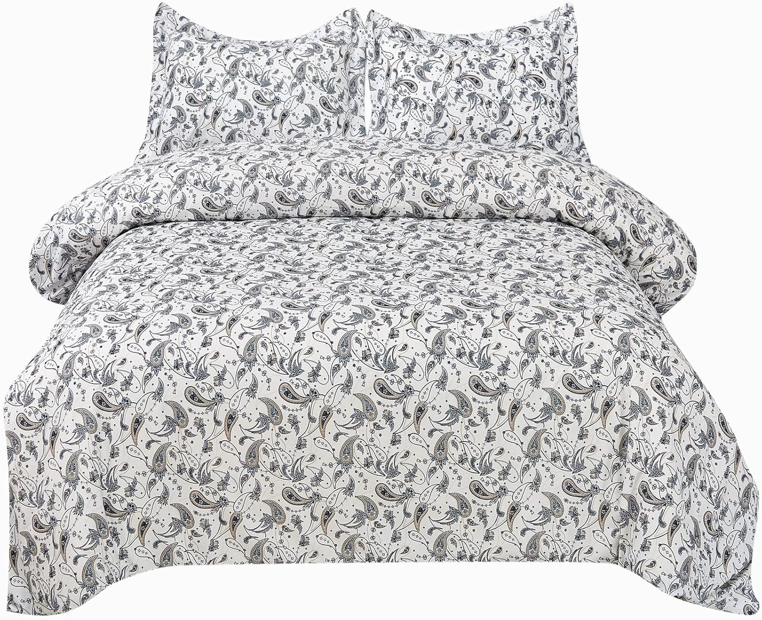 JSD White Paisley Print Duvet Cover Set Queen Size, 3 Piece
