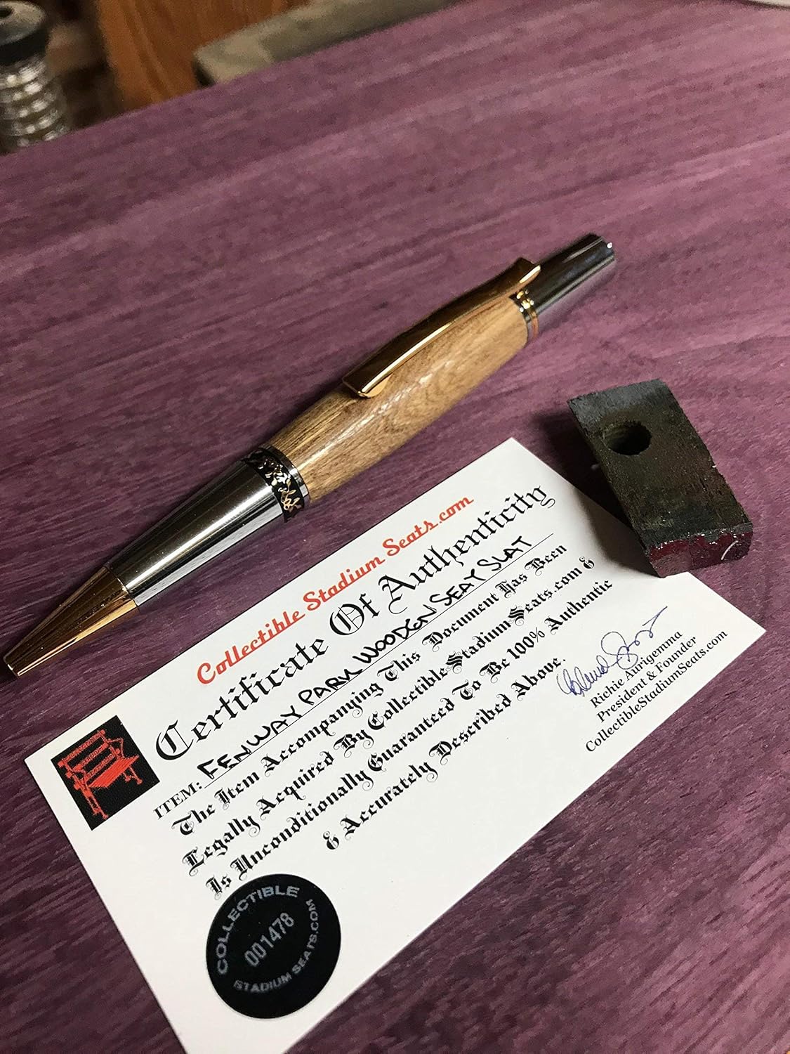 Genuine Fenway Park Seat pen with COA Boston