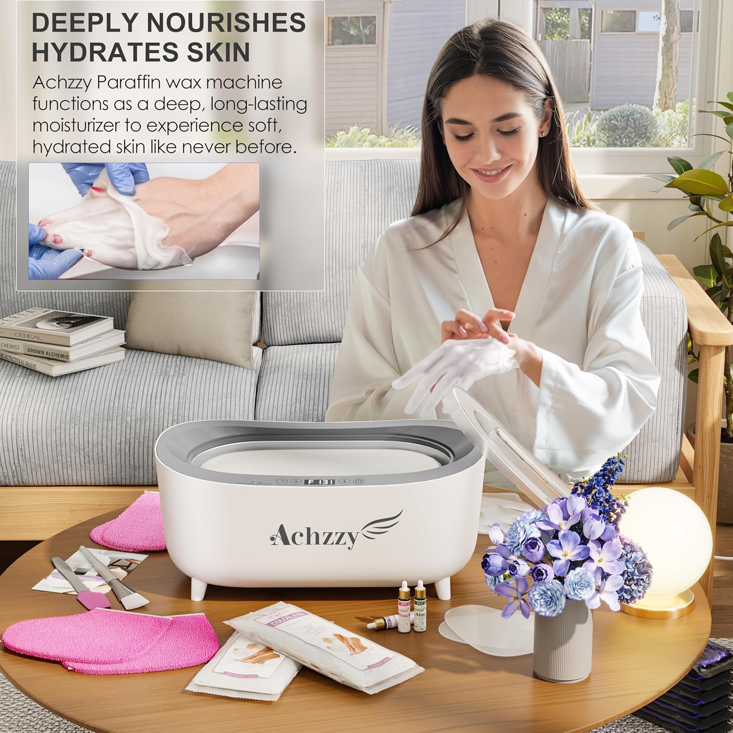 Achzzy Paraffin Wax Machine for Hands and Feet, 5000ml Professional Wax Warmer with Temperature Control, Smart Heating, Stainless Steel Inner Pot, Moisturizing Hot Wax Bath with Unscented Refills