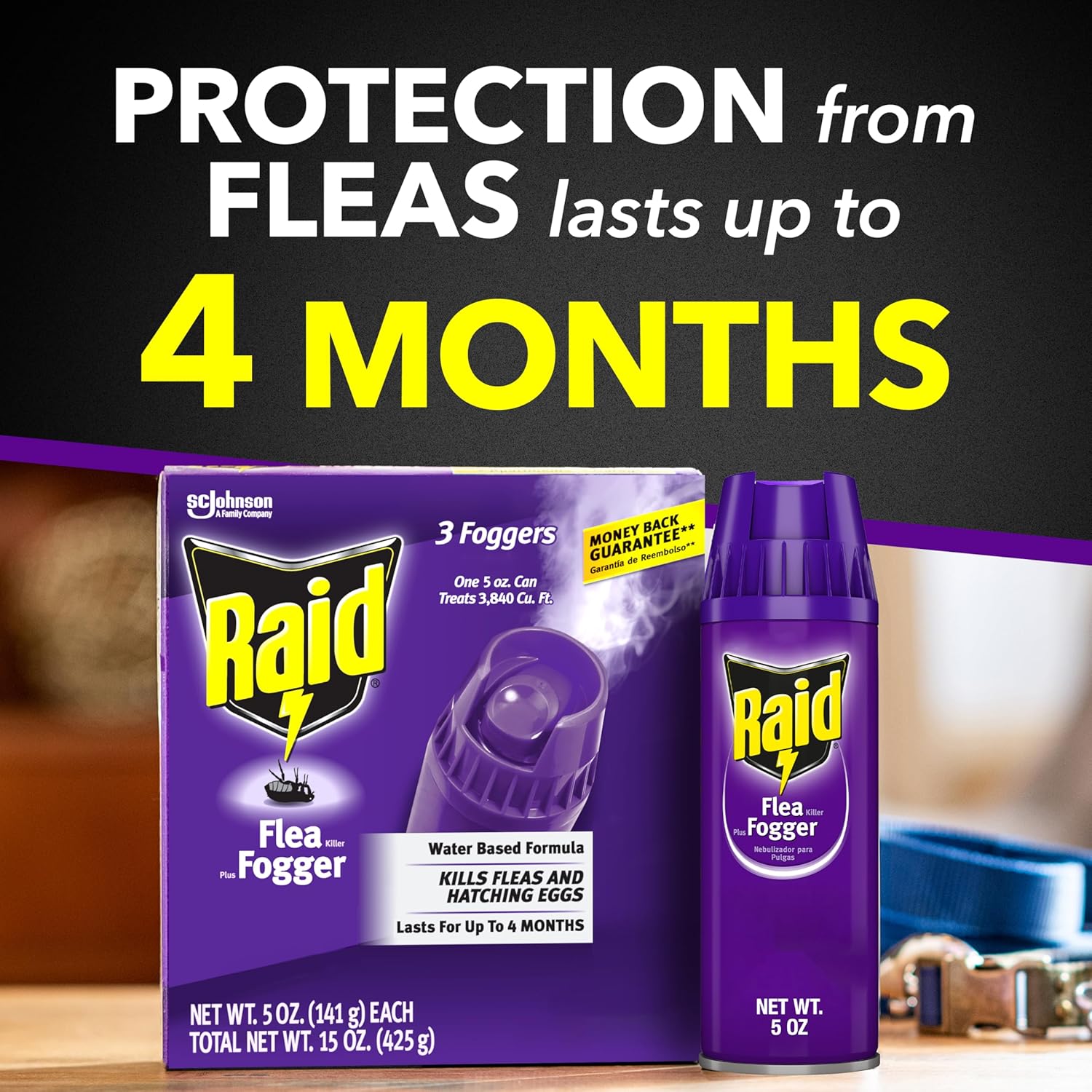 Raid Flea Fogger Plus Killer Water Based Formula Kills Fleas and Hatching Eggs 5 Ounce Cans 3 Count (Pack of 1)