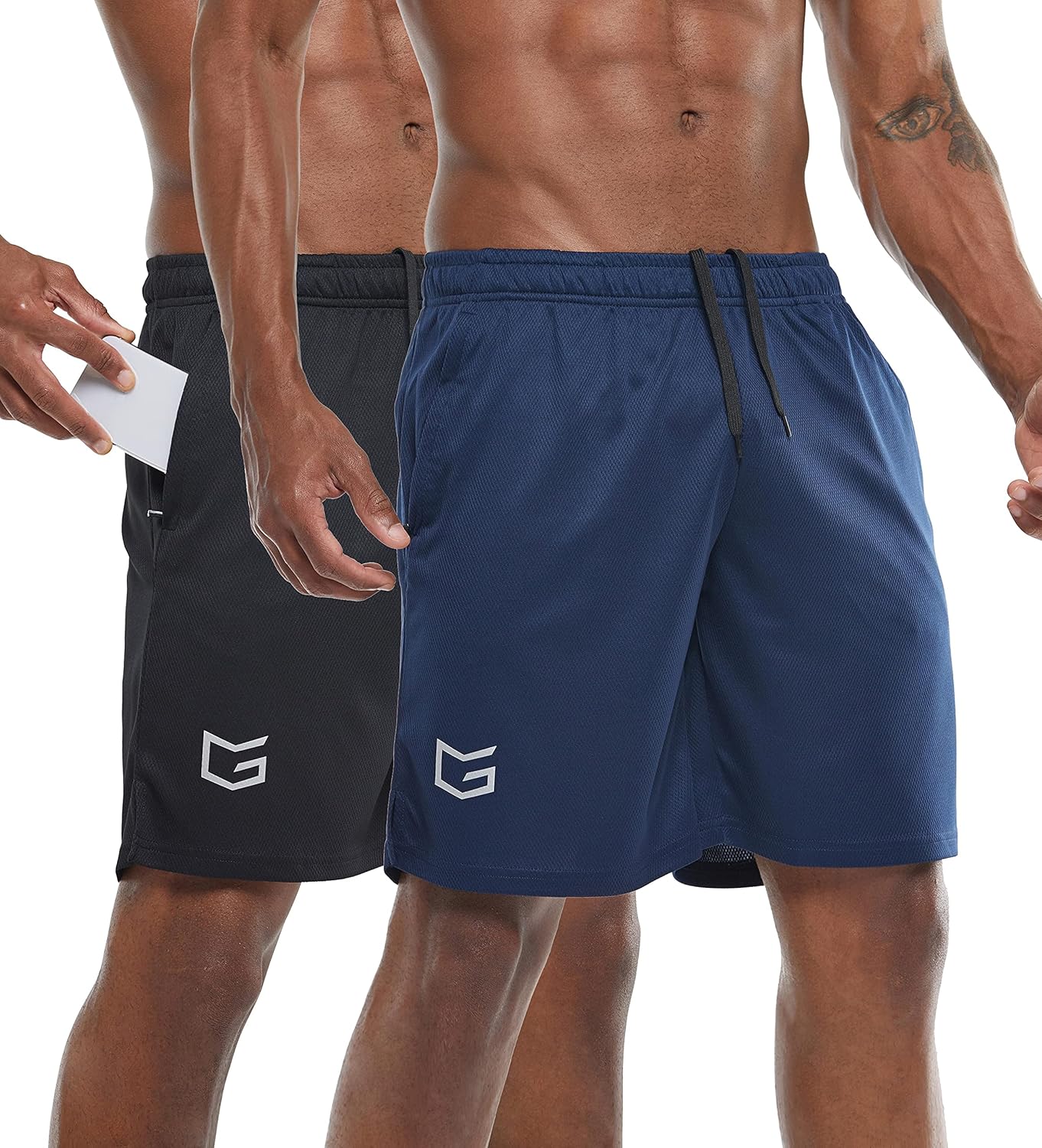 G Gradual Men's 2 Pack 7" Workout Running Shorts Quick Dry Lightweight Gym Shorts with Zip Pockets