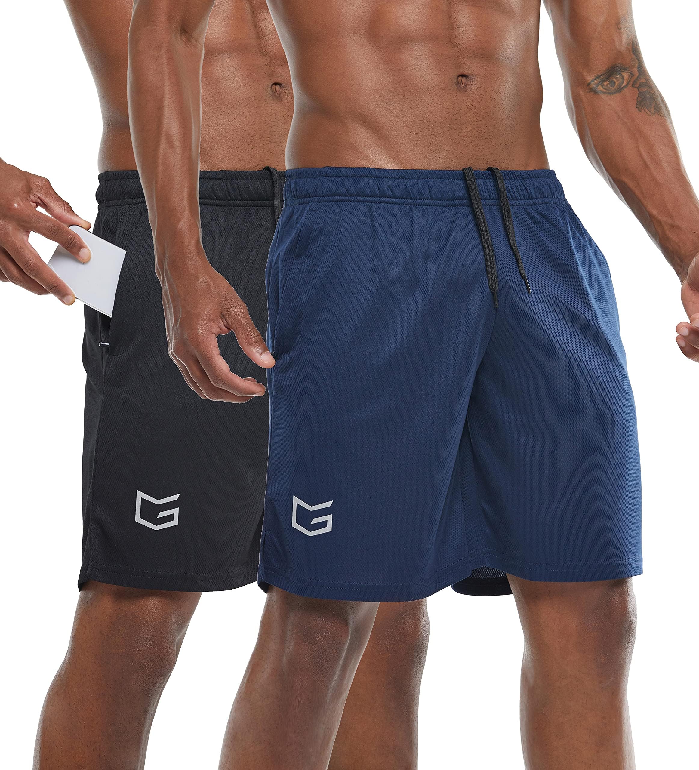 Men's 2 Pack 7" Workout Running Shorts Quick Dry Lightweight Gym Shorts with Zip Pockets