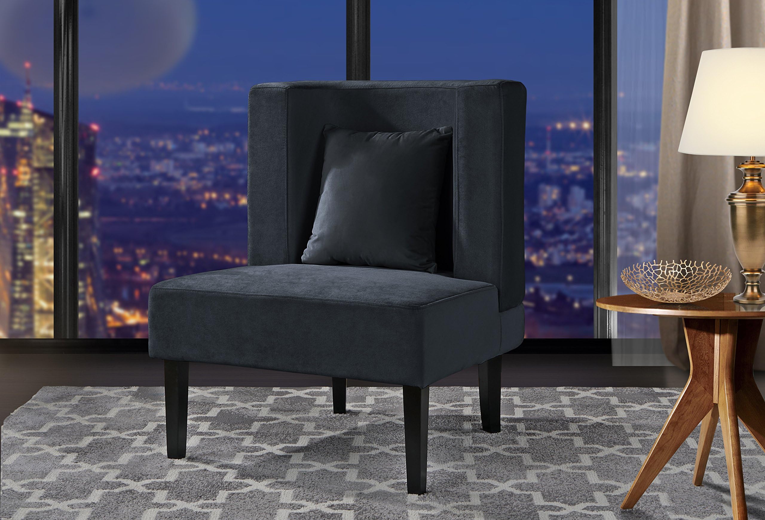 Divano Roma Furniture Accent Living Room, Upholstered Armless Velvet Chairs with Back Cushion and Natural Wooden Legs (Dark Grey)