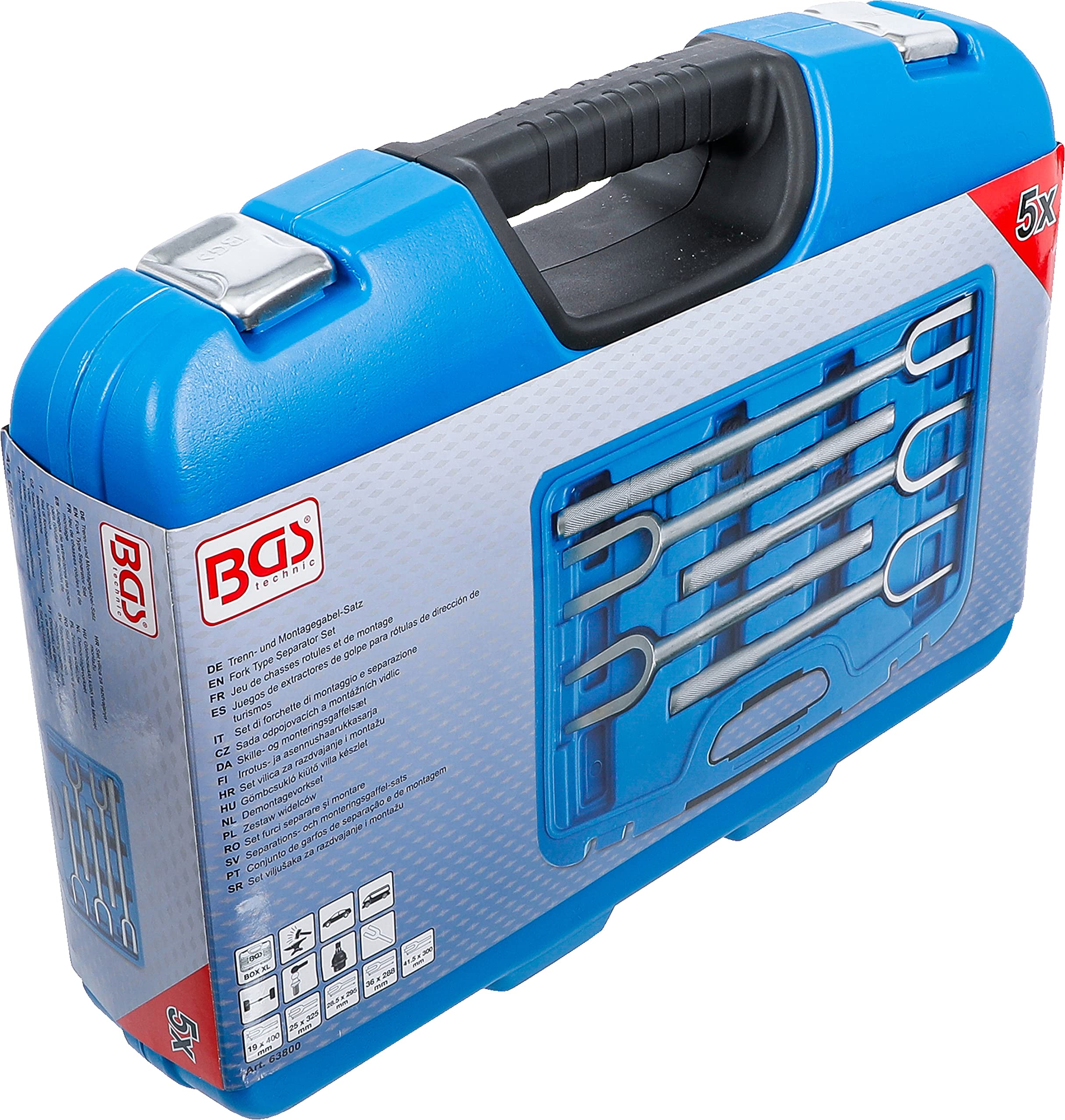 BGS 63800 | Juegos de extractores de golpe para rótulas de dirección de turismos | 5 piezas | Versión forjada | aberturas de horquilla 19, 25, 28,5, 36, 41,5 mm | longitudes 288, 295, 300, 325, 400 mm