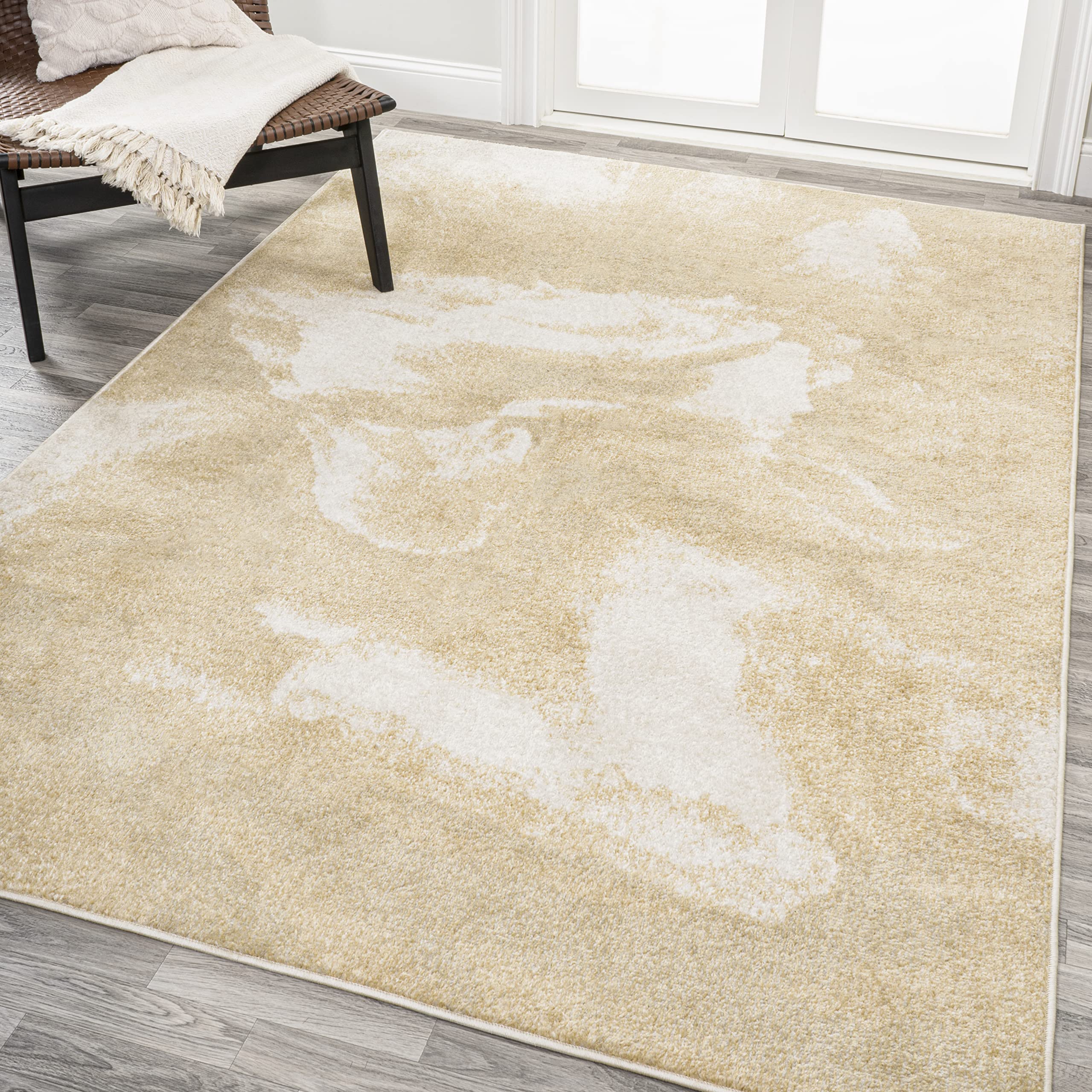 JONATHAN Y CTP200E-3 Petalo Abstract Two-Tone Modern Indoor Area-Rug, Contemporary Country Casual Easy-Cleaning,Bedroom,Kitchen,Living Room,Non Shedding 3 X 5, Gold/Cream