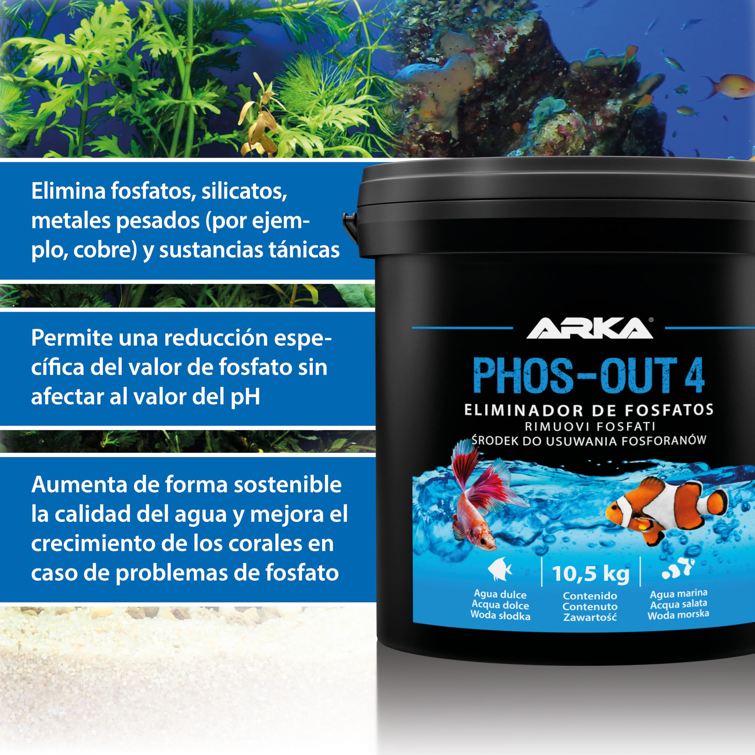 Removedor de fosfato Acuario – Microbe-Lift Phos-out 4 Granulado 5 L / 2,7 kg – Elimina fosfatos, silicatos y colorantes orgánicos – con Filtro Incluido – pH Neutro – Dulce y Marino – sin químicos