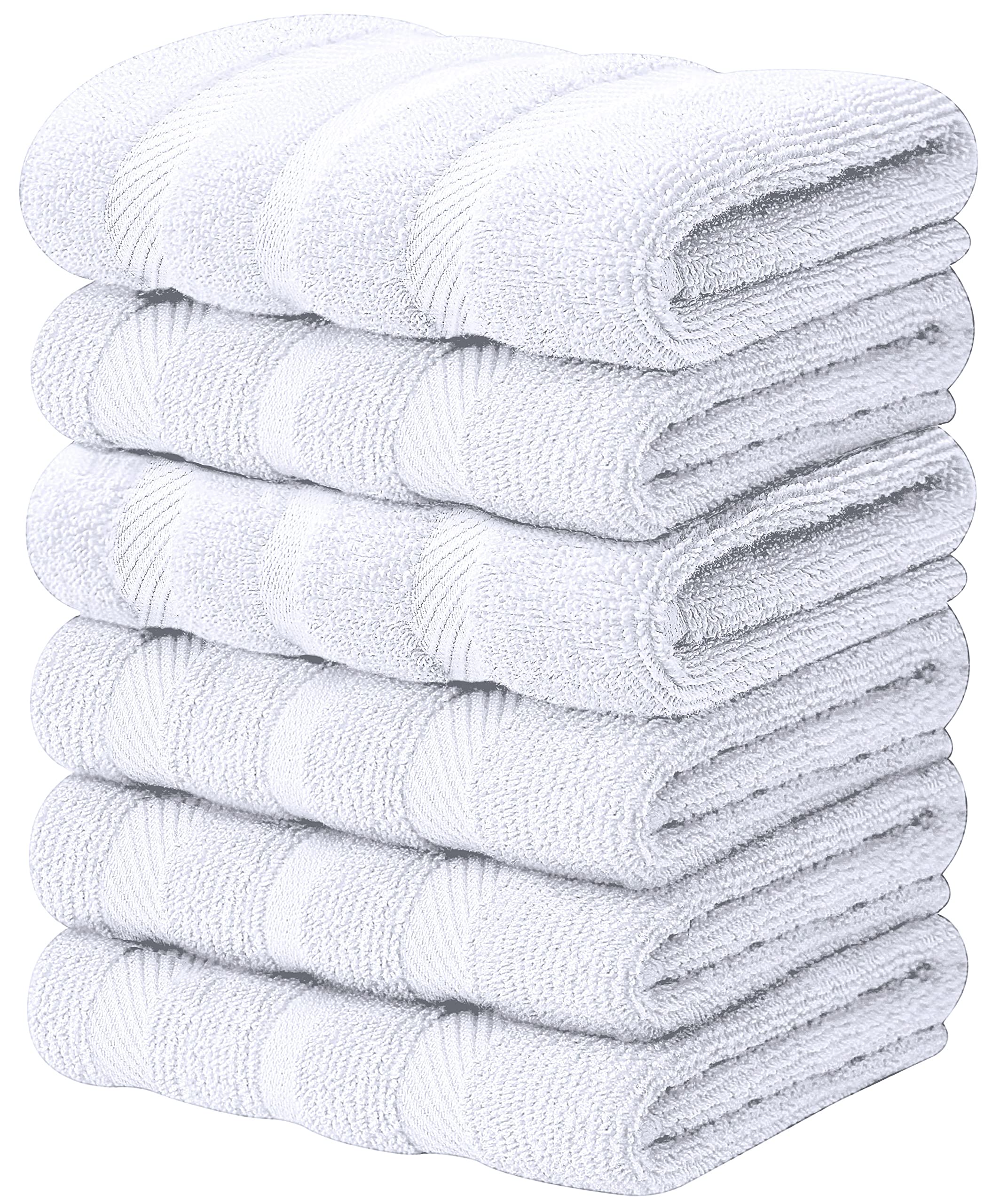 Quick Cleaning Supplies White Striped Qcs Premium Terry Tea Towel Set - 100% Ring Spun Super Soft Cotton - Highly Absorbent -Quick Dry - Thick High Density Weave - Striped Rib Weave Design - Lint Free - 40 X 71 Cm (6, )