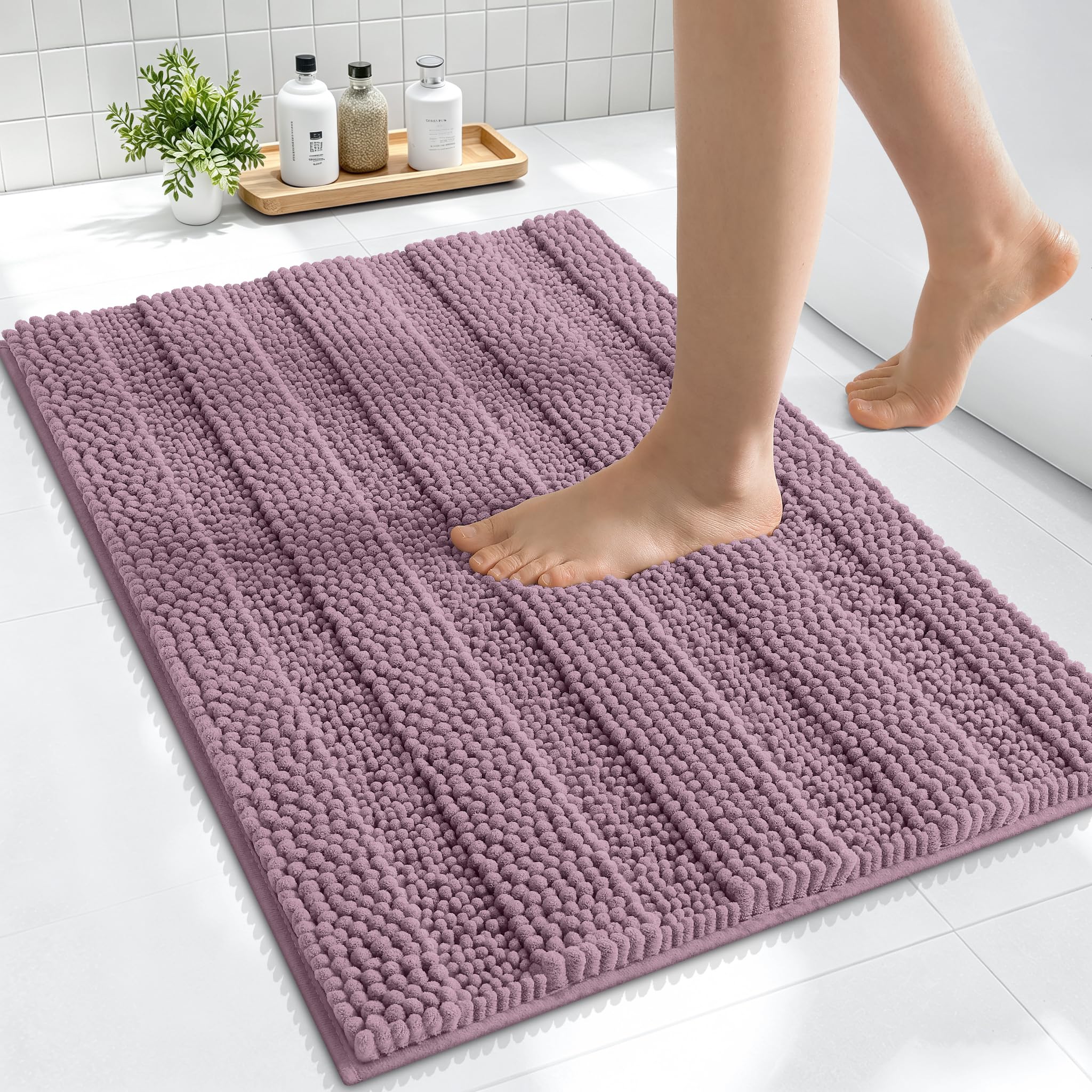 Smiry Thick Small Chenille Bathroom Rugs 24x16, Soft Bath Mat, Deep Plum
