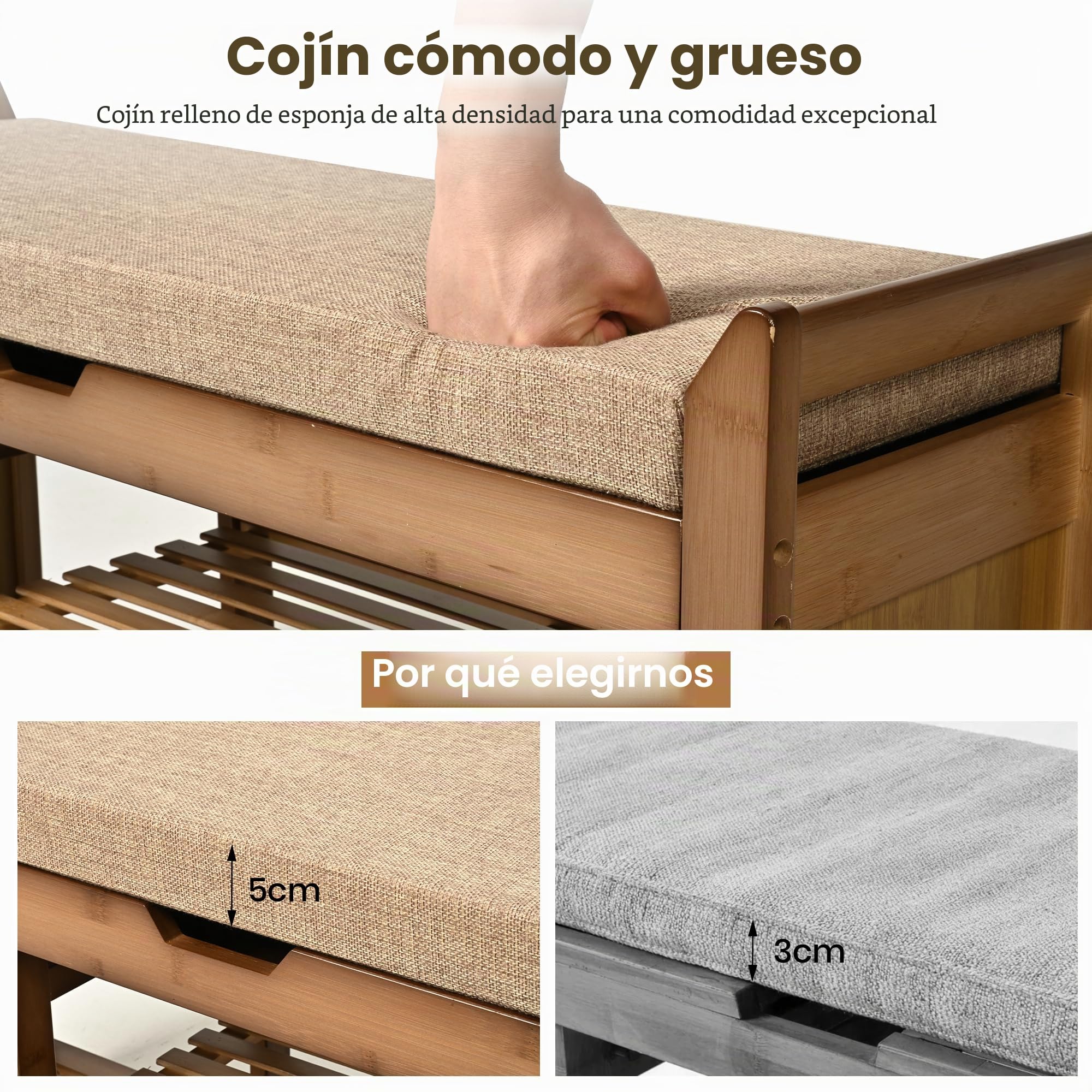 Pamapic Banco Zapatero, Banco Zapatero con Asiento, Mueble de Recibidor de 3 Niveles, Almacenamiento Oculto, Compartimento de Almacenaje para Entrada, Dormitorio, 100 x 30 x 50 cm