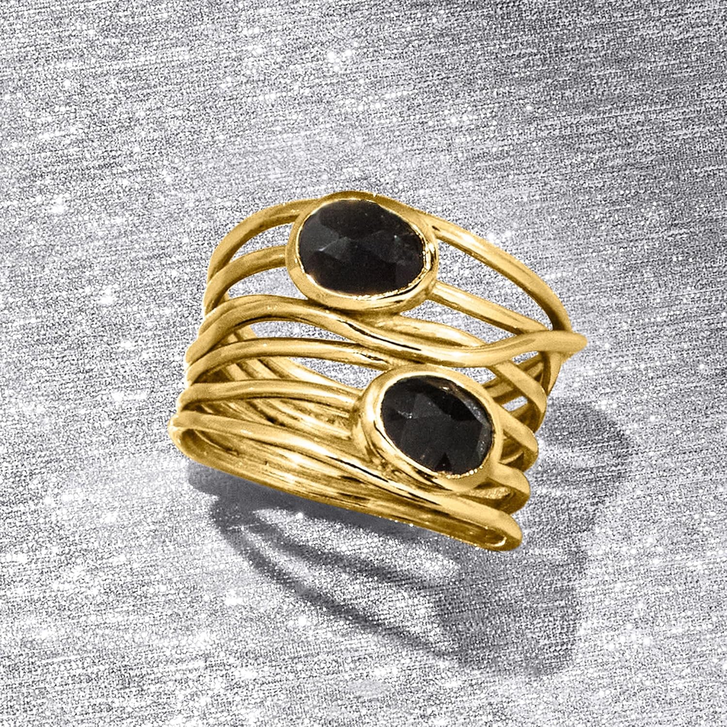 Ross-Simons Black Onyx Highway Ring in 18kt Gold Over Sterling