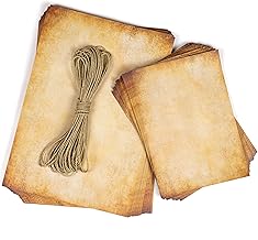 Vintage Parchment Paper, DIN A4 110 g/m², Pack of 50 Sheets A4 + A5 + Kraft Thread, Antique Look, Double Sided, for Writing and Printing, Crafting, Scrapbooking