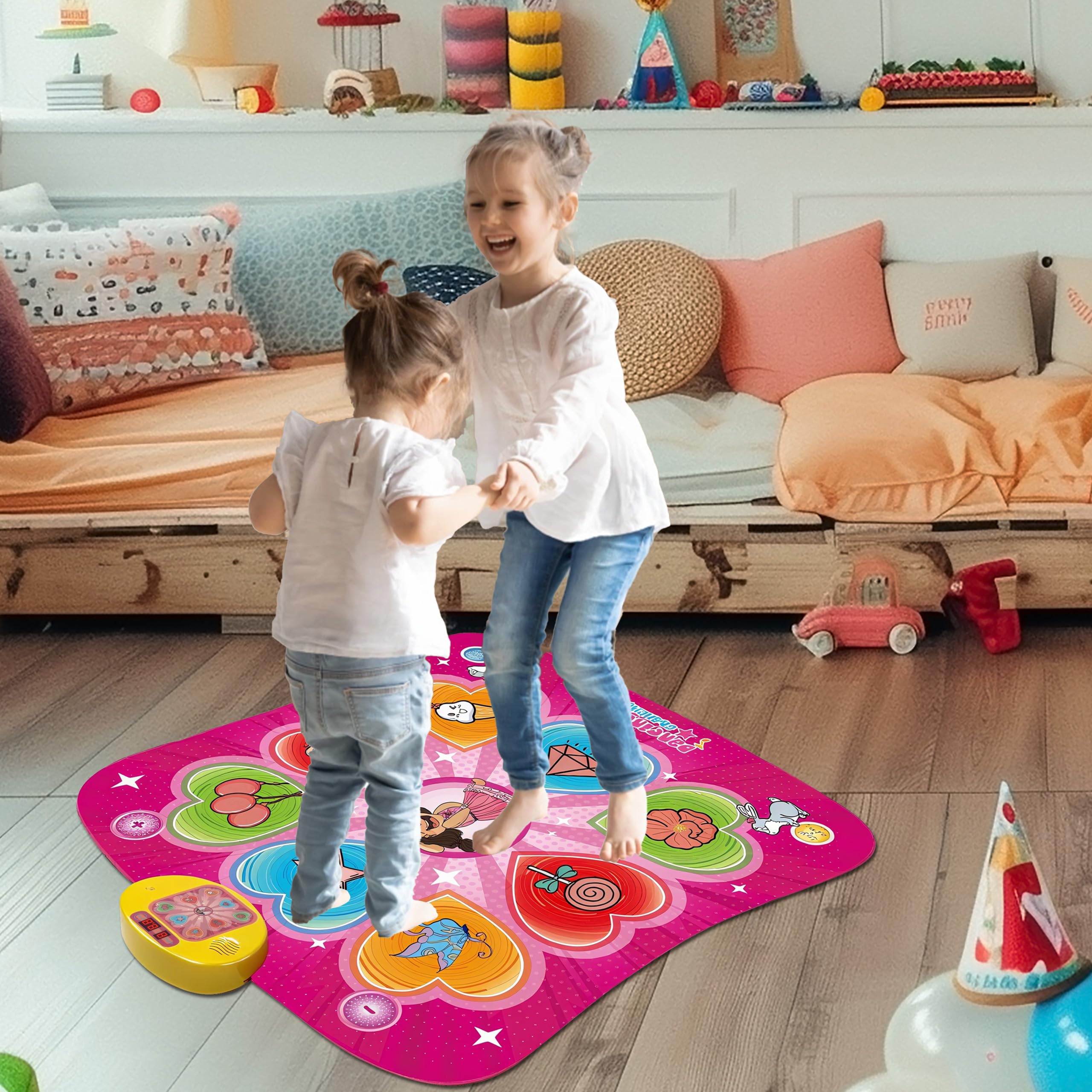 Tapete de baile para niños y niñas de más de 3 años, tapete de juego de baile de regalo para niños, almohadilla de baile con luz LED, volumen ajustable, música integrada, 3 niveles de desafío 7