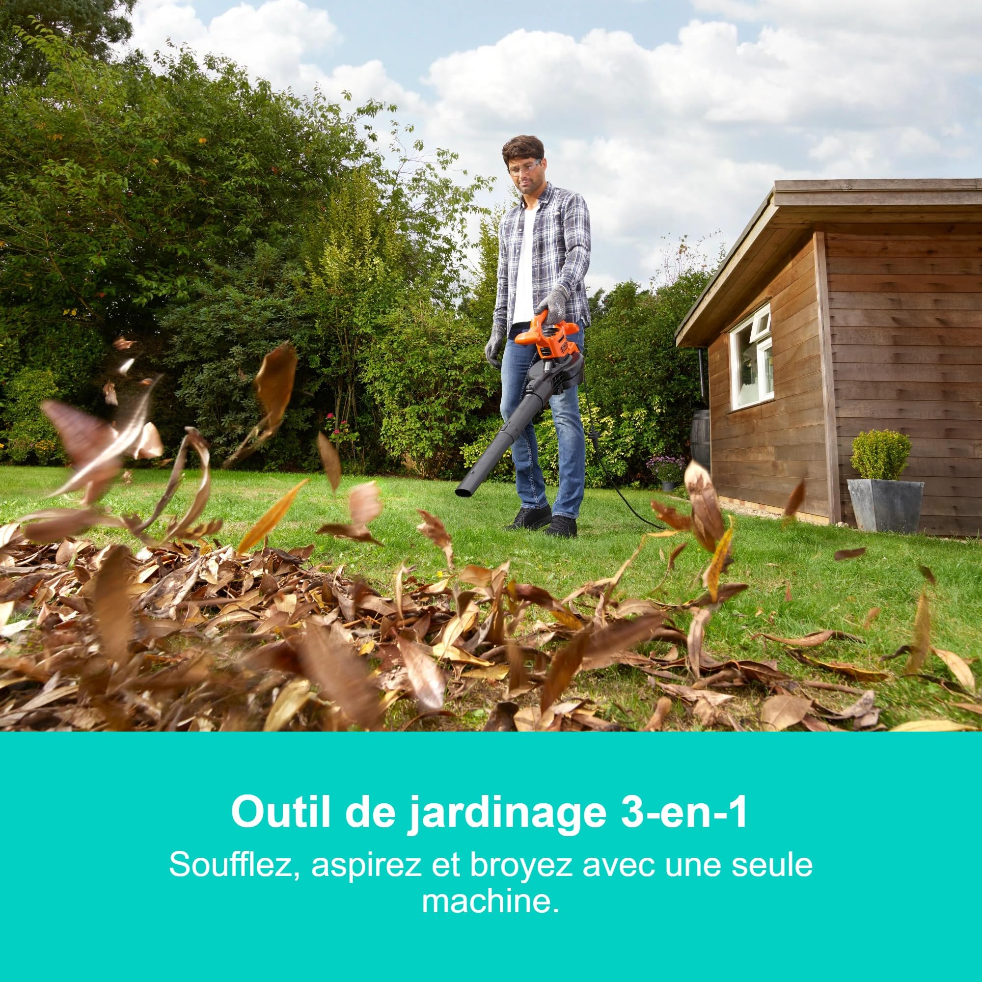 BLACK+DECKER BEBLV300SB-QS Souffleur Aspirateur Broyeur de Feuilles 3-en-1 3000W