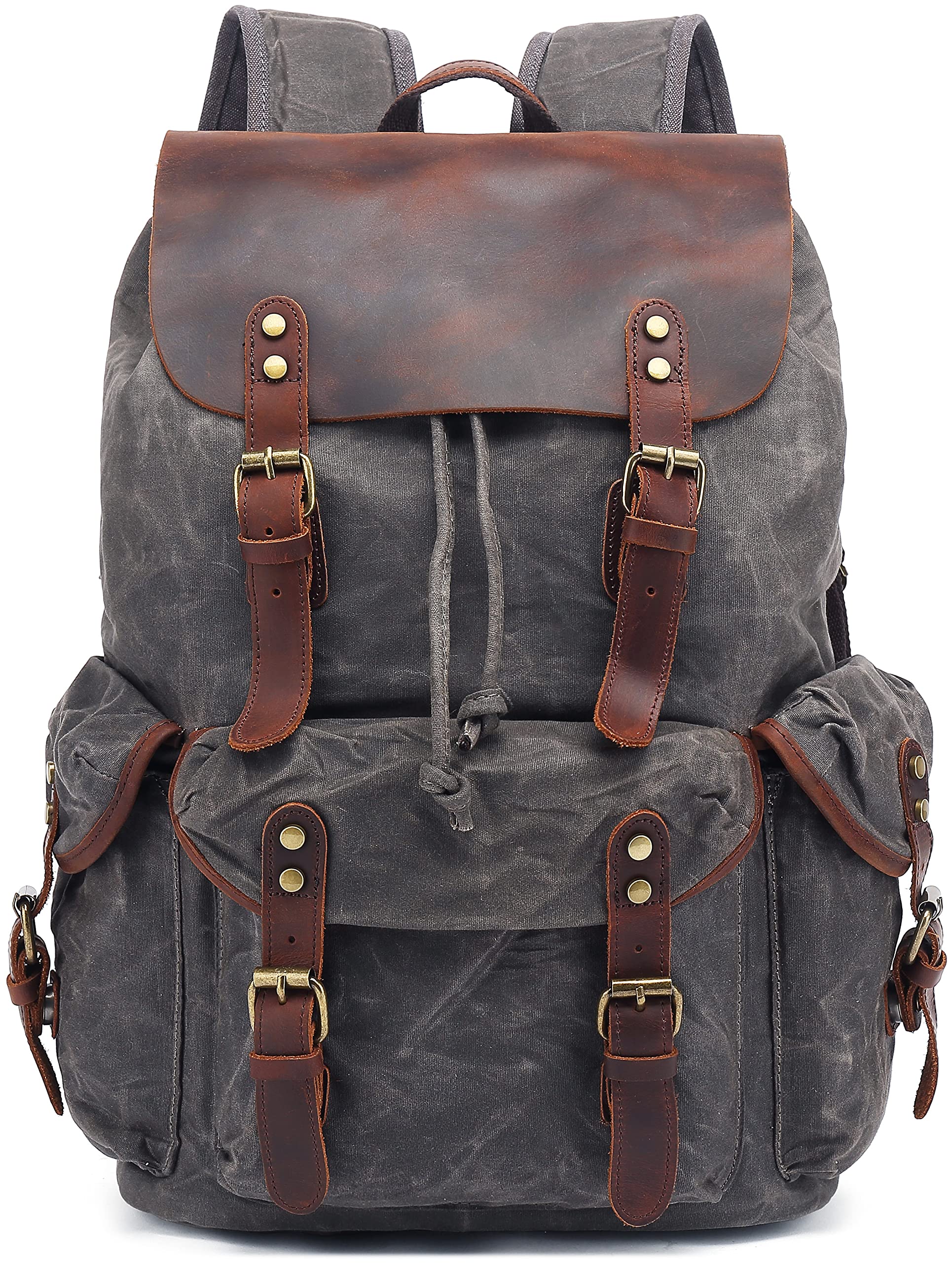 Travel Leather Waxed Canvas Backpack,Men’s Vintage Laptop Bag Daypack Large (M80_Grey)