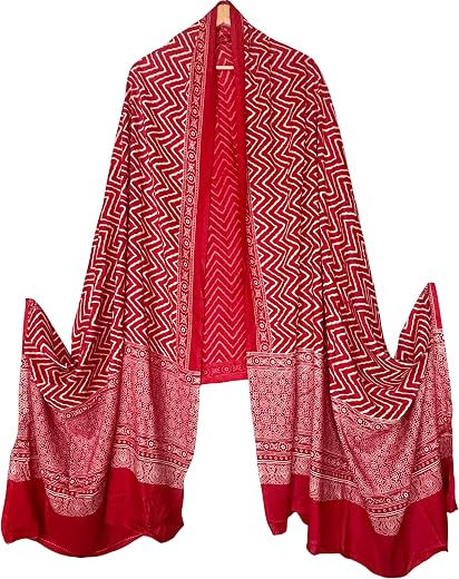 Drape Essence Traditional Ajrakh Block Print Cotton Rayon Dupatta For Women |Geometric Pattern | Full 2.5 mtrs Long | Idea...