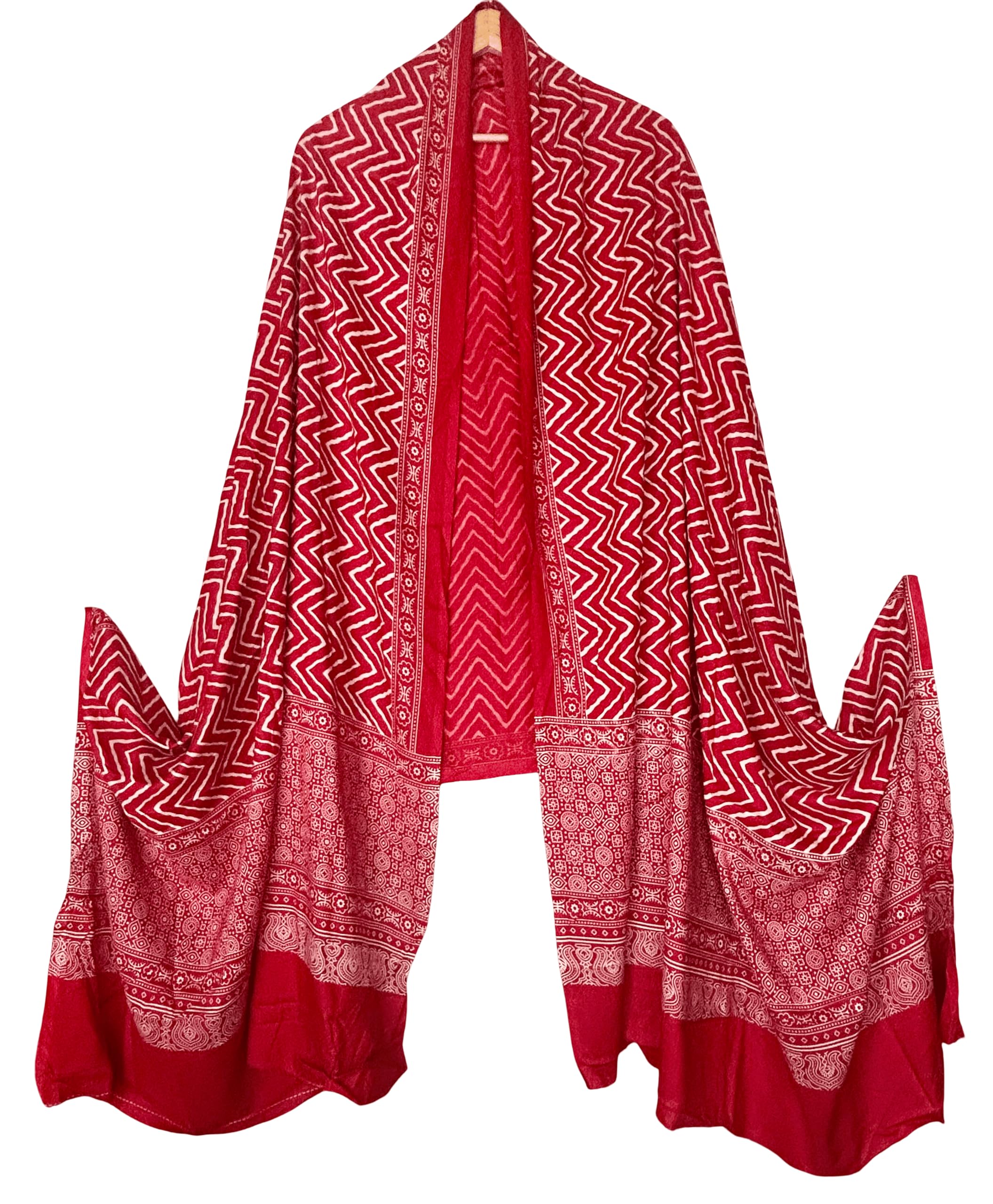 Traditional Ajrakh Block Print Cotton Rayon Dupatta For Women | MultiColor Geometric Pattern | Full 2.5 mtrs Long | Ideal for women's Ethnic, Casual, Navratri wear|-picture-54