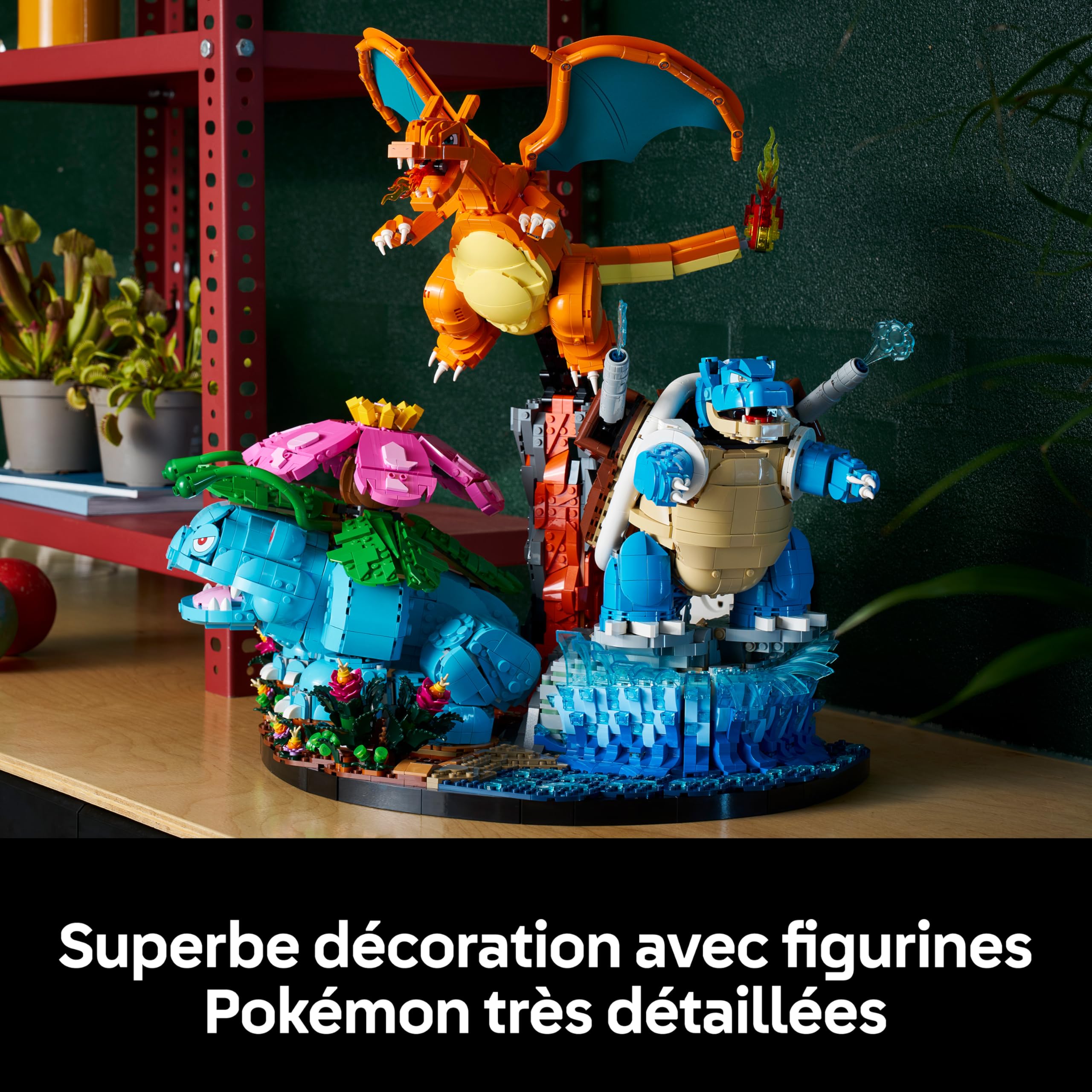 LEGO Pokémon Florizarre, Dracaufeu et Tortank - Set pour Adulte - Maquette 3D - 3 Figurines Anime pour Décoration DIY de Salon ou Bureau - Idée de Cadeau Gaming Collector pour Fans 72153