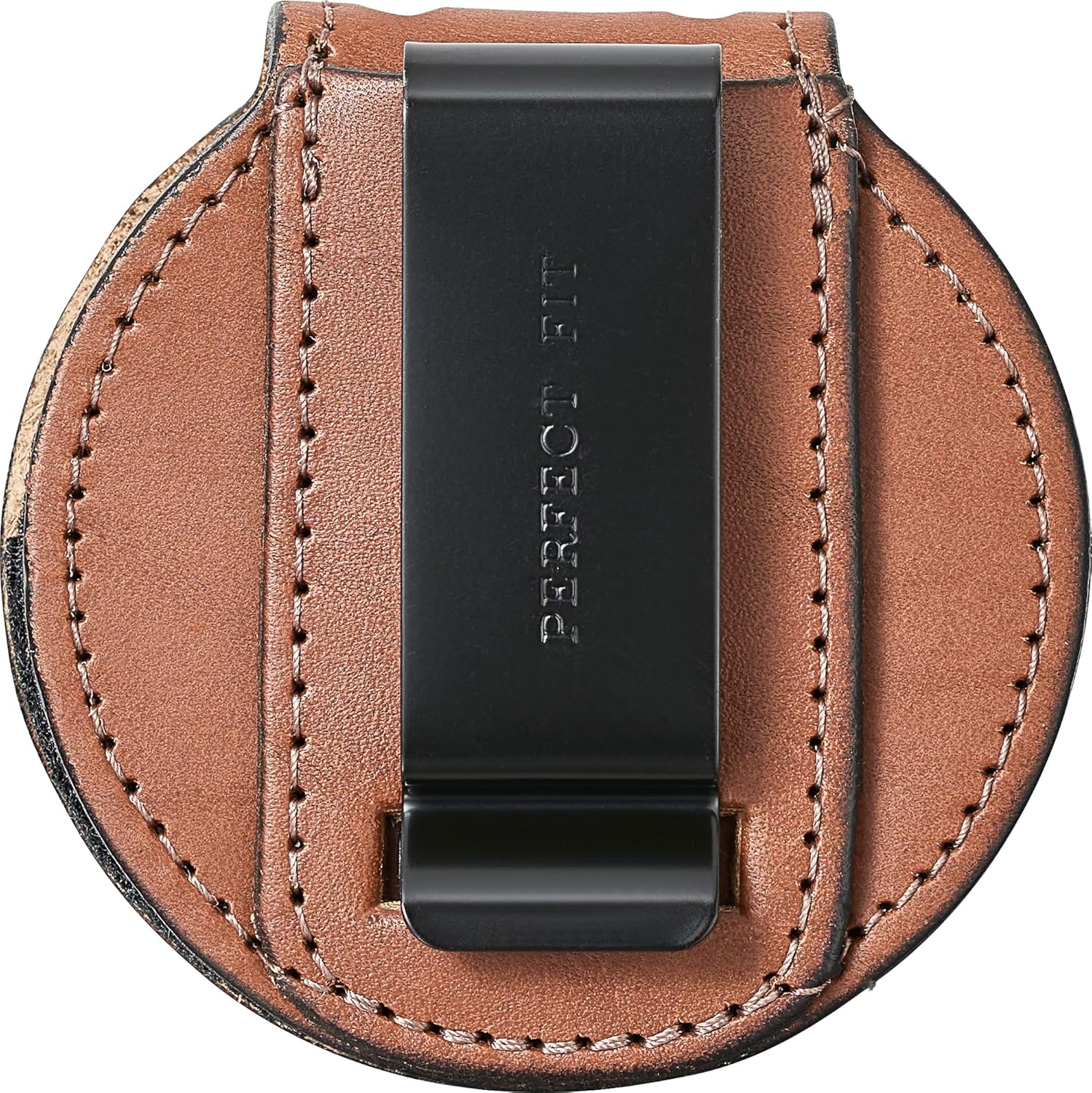 Perfect Fit US Marshall Service Belt Clip Badge Holder with Chain 2 1/4 inch Circle Round Cutout Law Enforcement Badge Holder (Cutout 281) Tan Leather