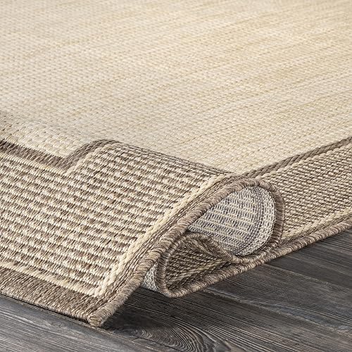 Miniatura 6 de Alfombra para exteriores con borde gris nuLOOM, Beige