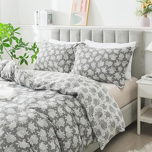 Miniatura 2 de Softta Juego de ropa de cama vintage con estampado de flores de cachemira roja, tamaño individual, juego de funda de edredón de 3 piezas, 100%