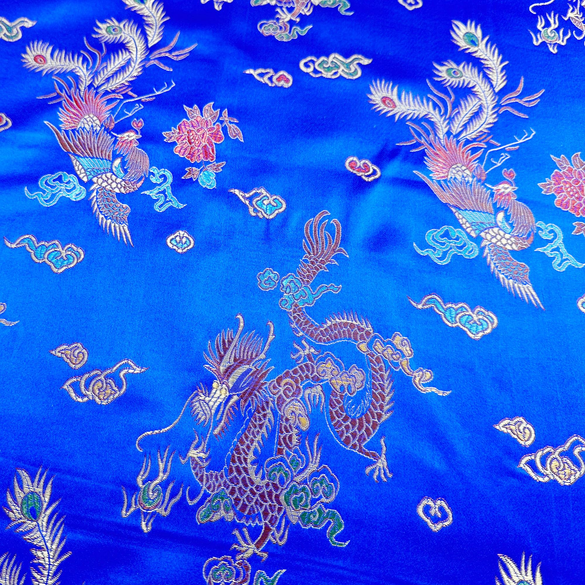 Chinese Brocade Fabric - Dragon Blue Gold Satin Jacquard Craft Fabric Material