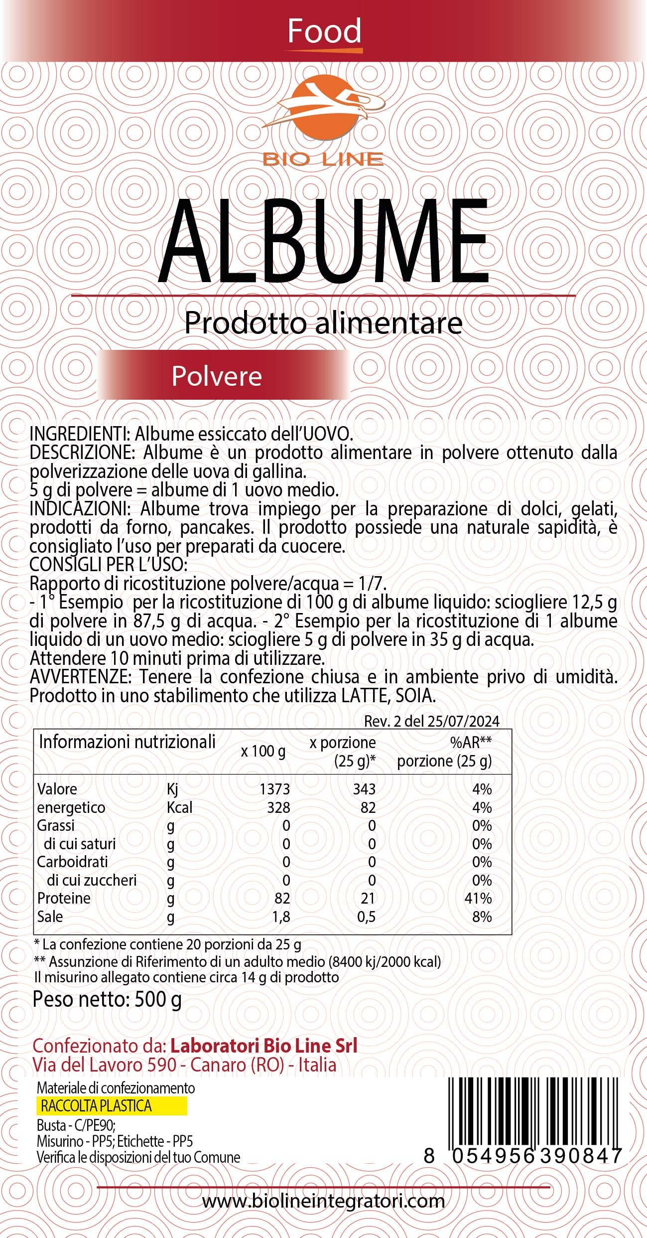 Albume d'Uovo in Polvere Prodotto Alimentare Ottenuto da Uova Fresche di Gallina, (Neutro, 500 g) Indicato per Preparazione Dolci e Alimenti da Forno, Prodotti Alimentari Naturali