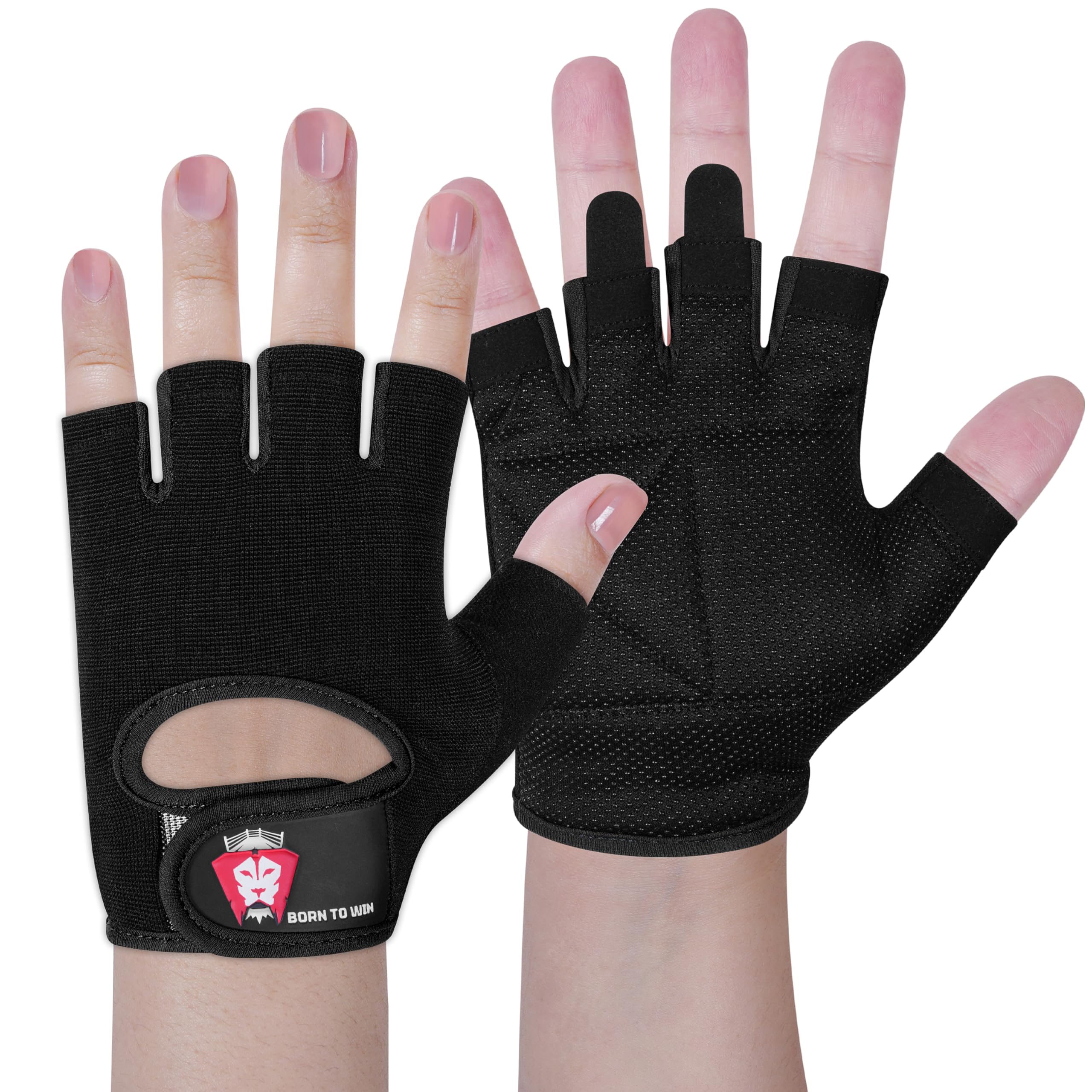 BORN TO WIN Weight Lifting Gloves for Men & Women – Comfortable Leather Gym Gloves with Wrist Support – Durable Grip for Weight Training, Fitness & Weightlifting, Cycling (Black, L)