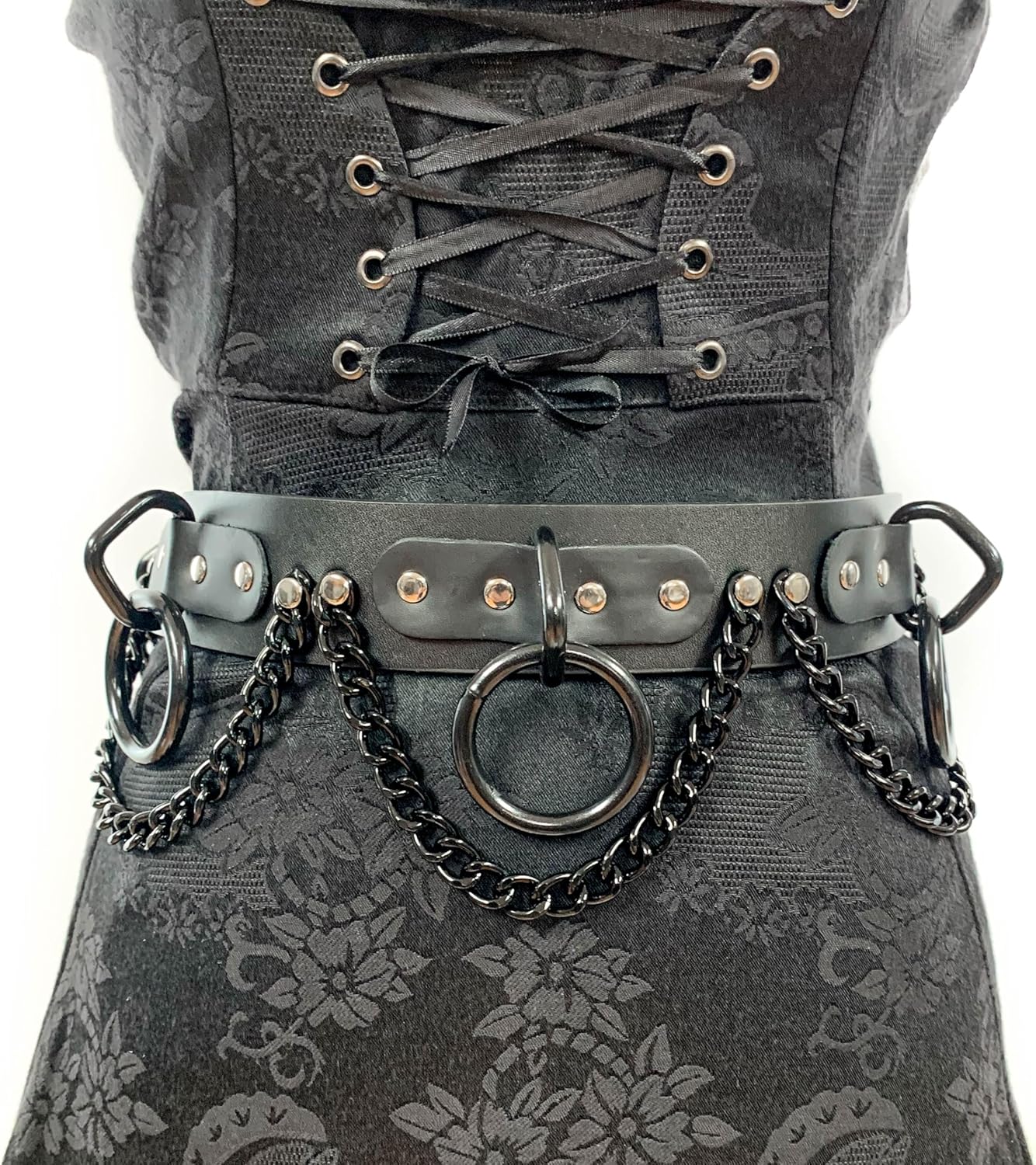 Bondage Belt Large Black Ring Chain Genuine Leather Punk Goth Death Metal