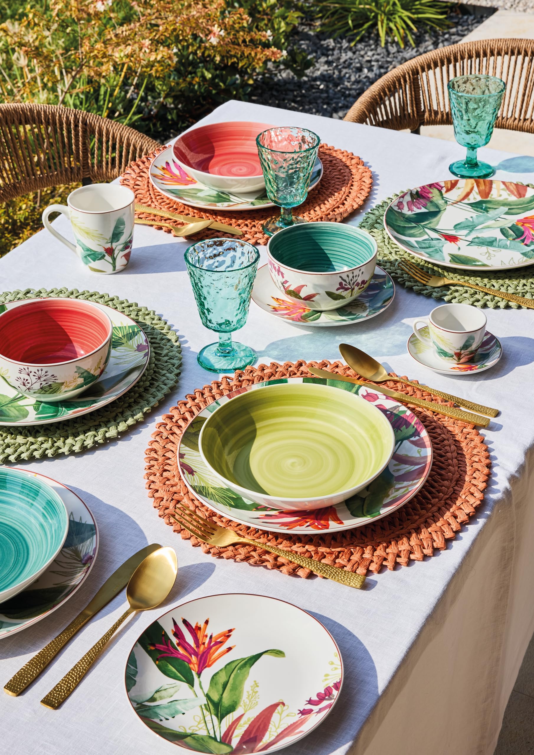 Tognana Tropicalia, service de vaisselle 18 pièces pour 6 personnes, porcelaine, multicolore