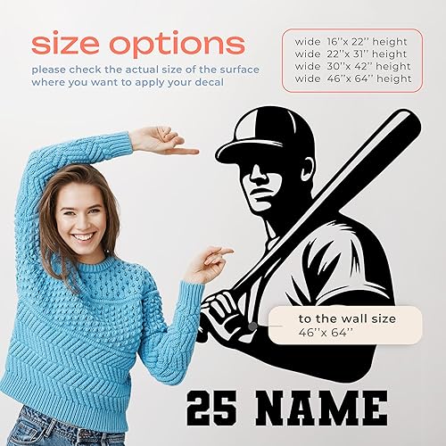 Miniatura 32 de Calcomanía de pared de béisbol personalizada, calcomanías deportivas personalizadas para habitación de niños, calcomanías de béisbol para habitación