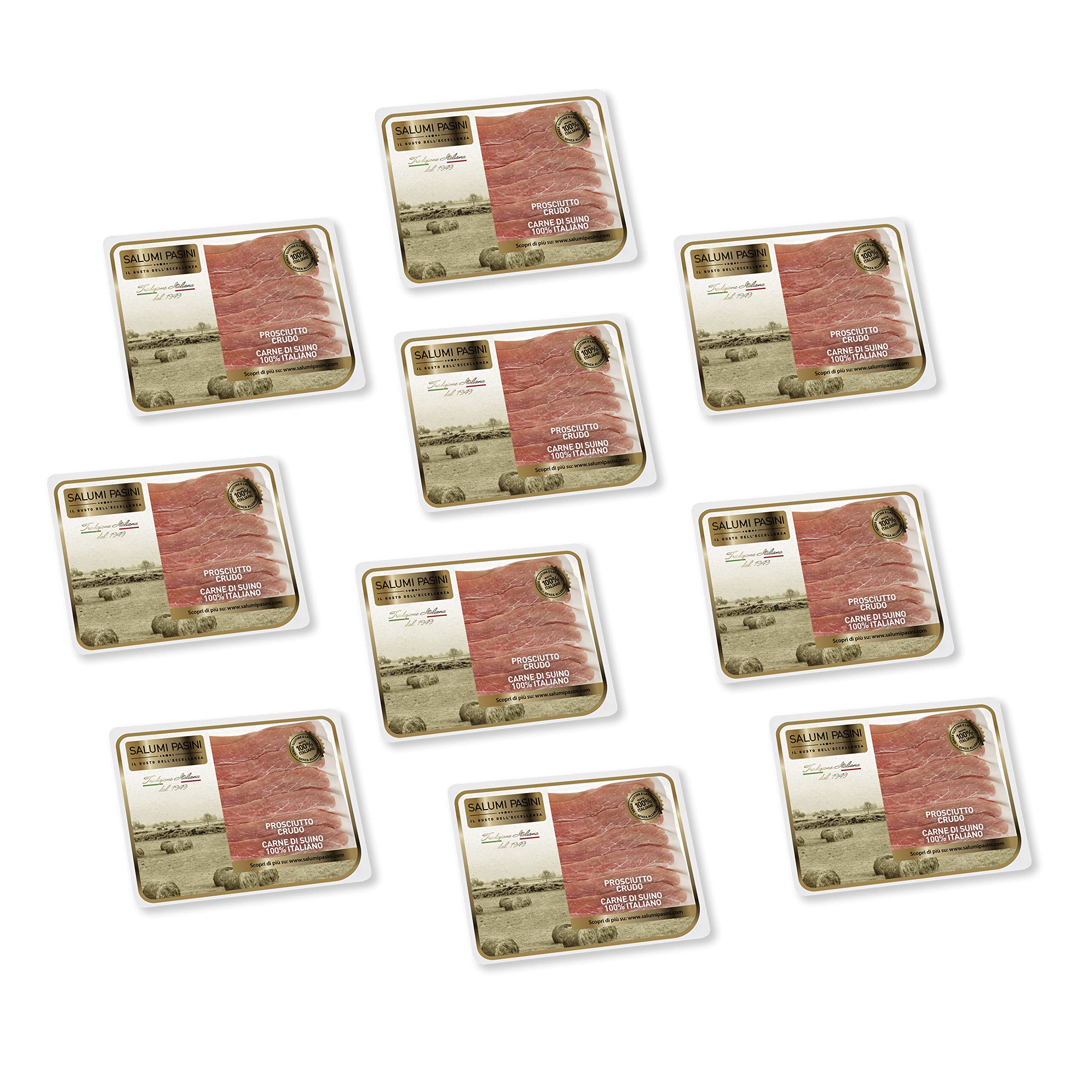 Prosciutto Crudo Stagionato Salumi Pasini® | 10 Vaschette Preaffettato | 80 gr cad. | Senza Glutine e Lattosio