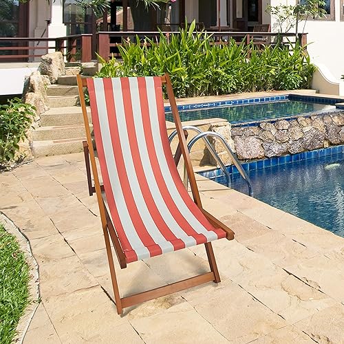 Miniatura 2 de MONSTRUNO Silla bandolera de madera para exteriores playa piscina populus a rayas tumbona plegable color naranja