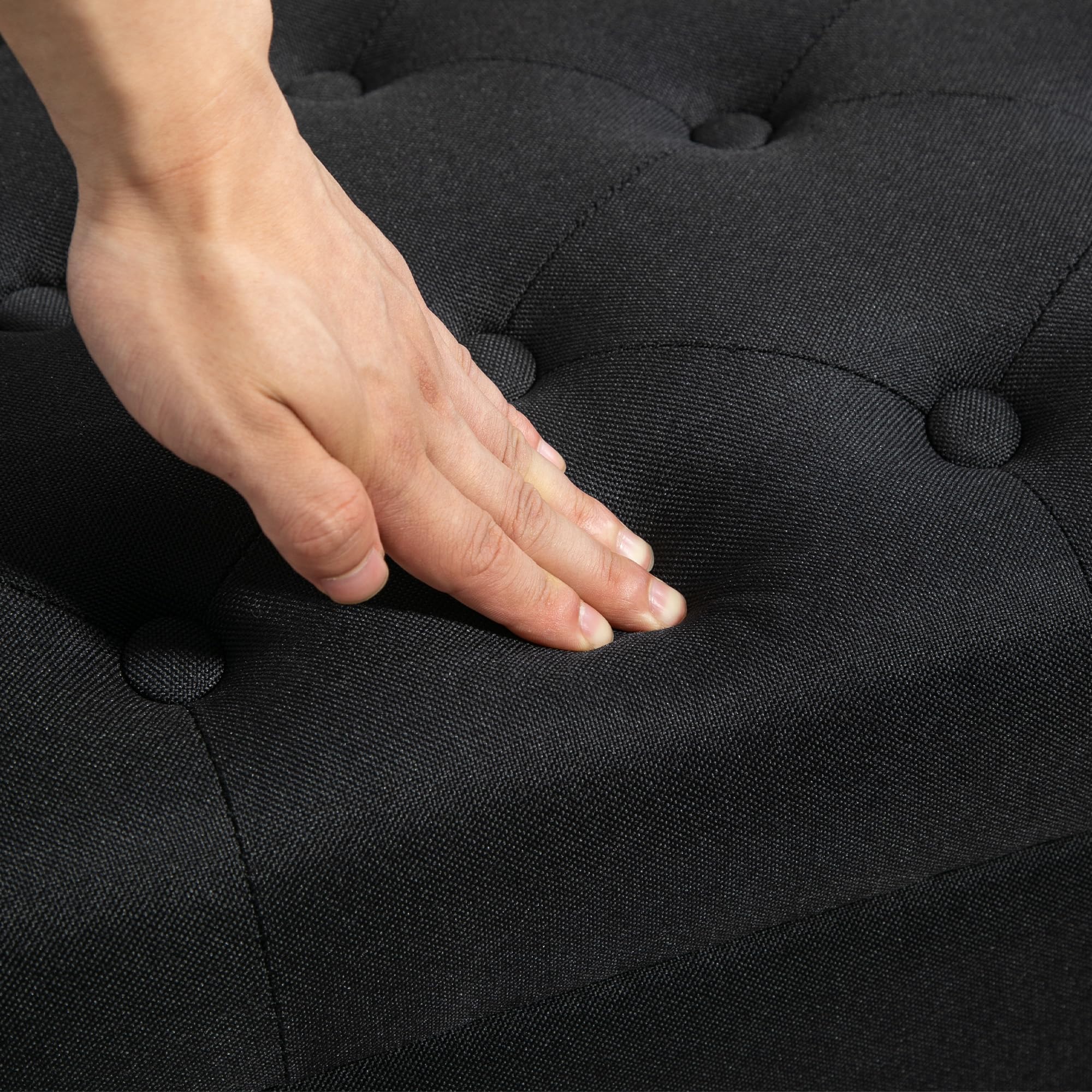 HOMCOM Sitzbank mit Stauraum Polsterbank mit Leinenoptik, Sitztruhe mit Holzbeine, Truhenbank für Wohnzimmer Schlafzimmer Flur 100 x 40 x 44 cm Schwarz