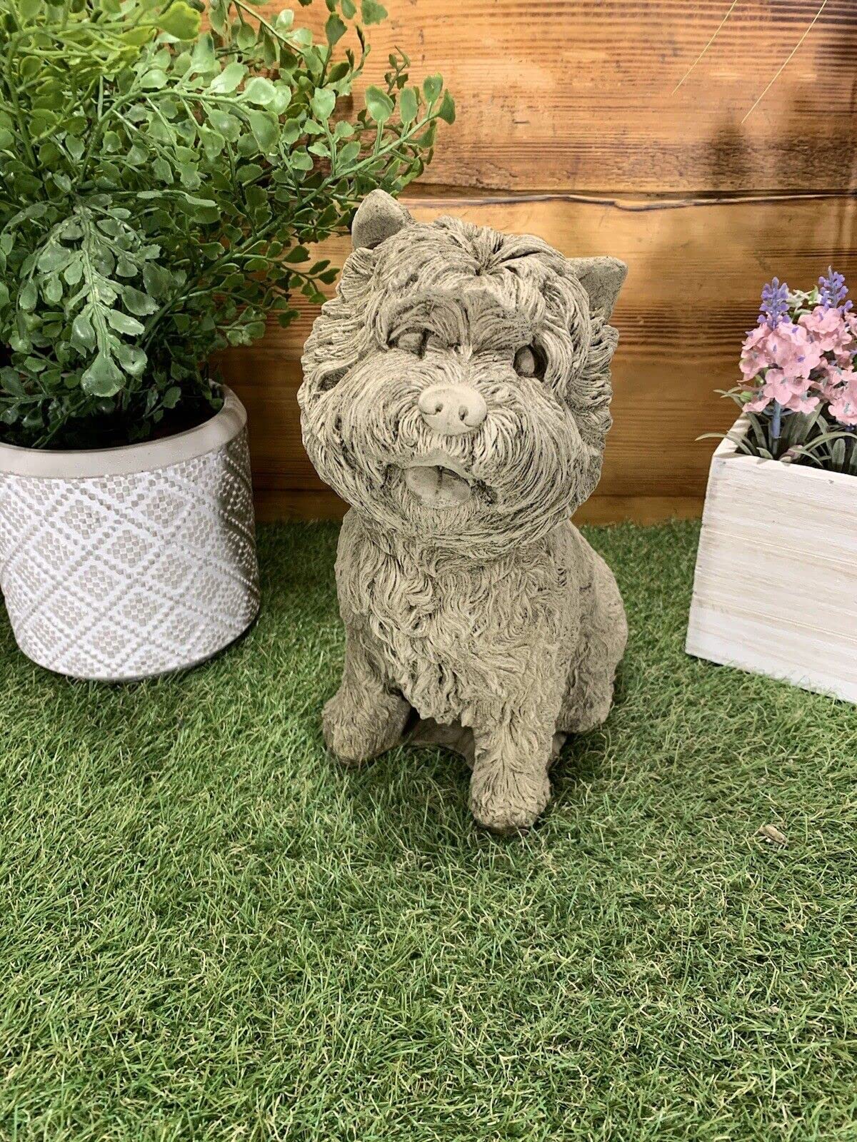 J And L Stone Ornaments Natural Stone Terrier Dog Statue, Stone, Decorative Statue, Garden