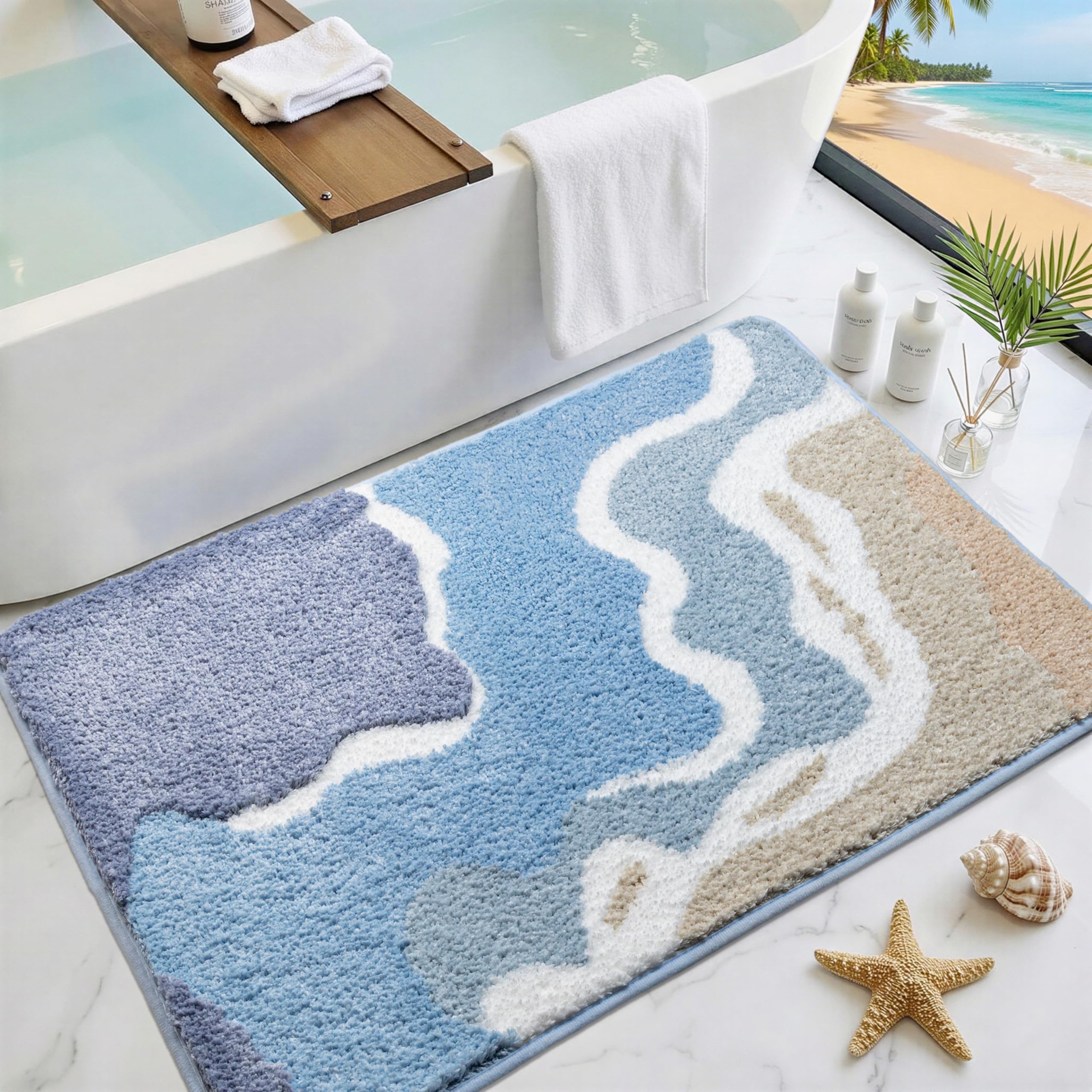 Photo 1 of Cevolyn Plush Microfiber Bath Rug - Ocean Blue