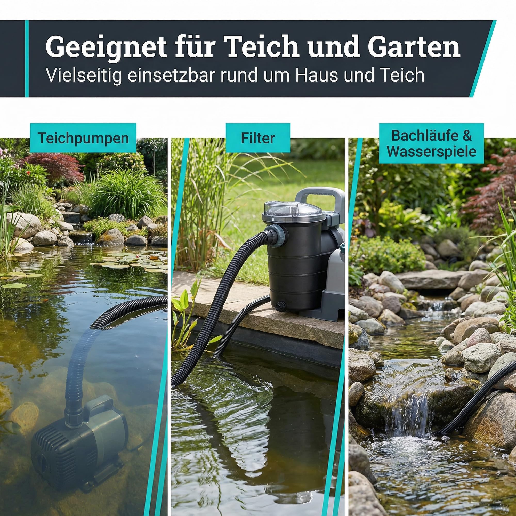 Teichschlauch, Ø 25 mm (1"), 5 m, Spiralschlauch aus robustem PVC, schwarzer Saugschlauch für Teichpumpen, Teichfilter und Wasserspeier