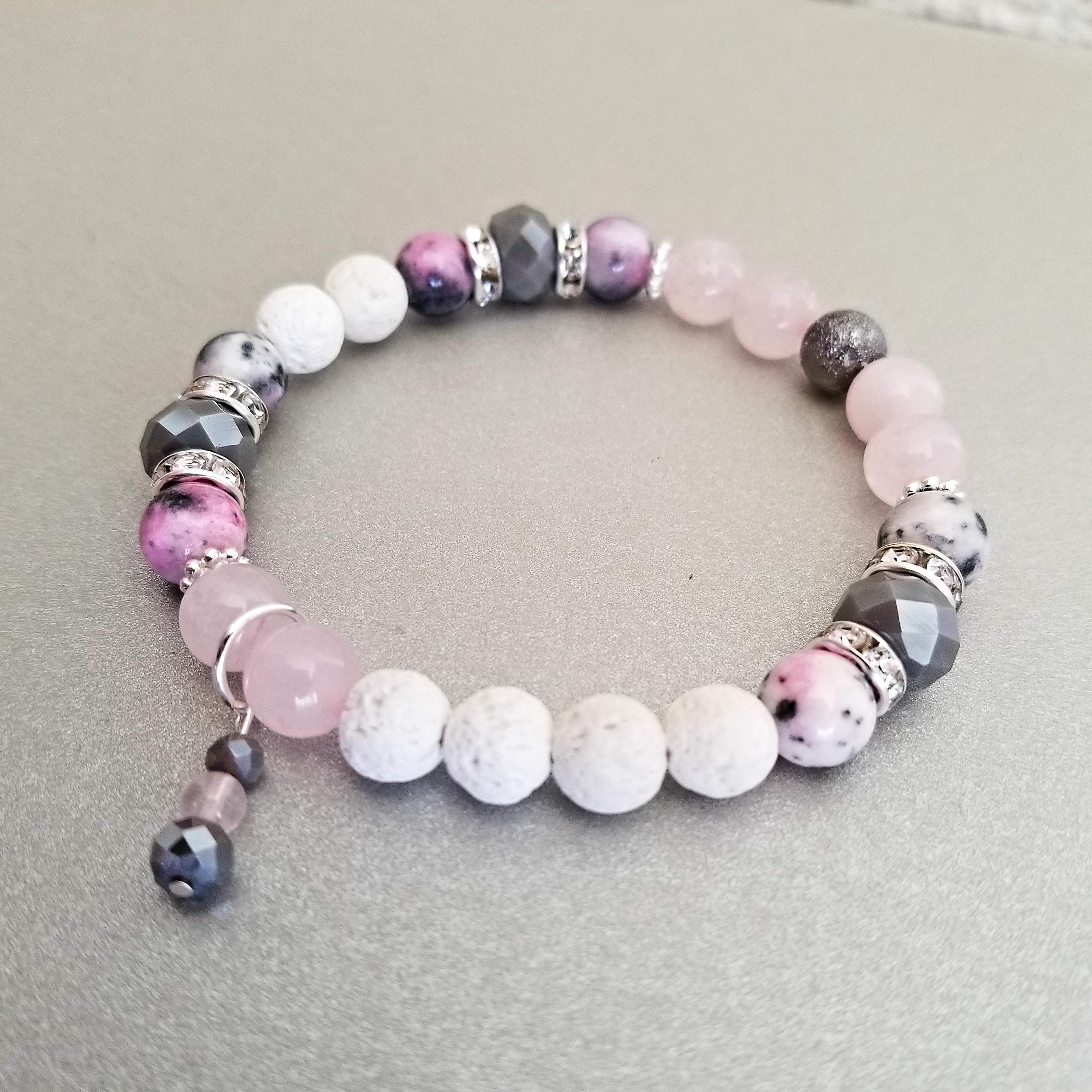 GenericHealing Crystal Bracelet, Pink Jade, Pink Cloud Jasper, Black Onyx, To Bring Health Harmony Love and Grounding Energy