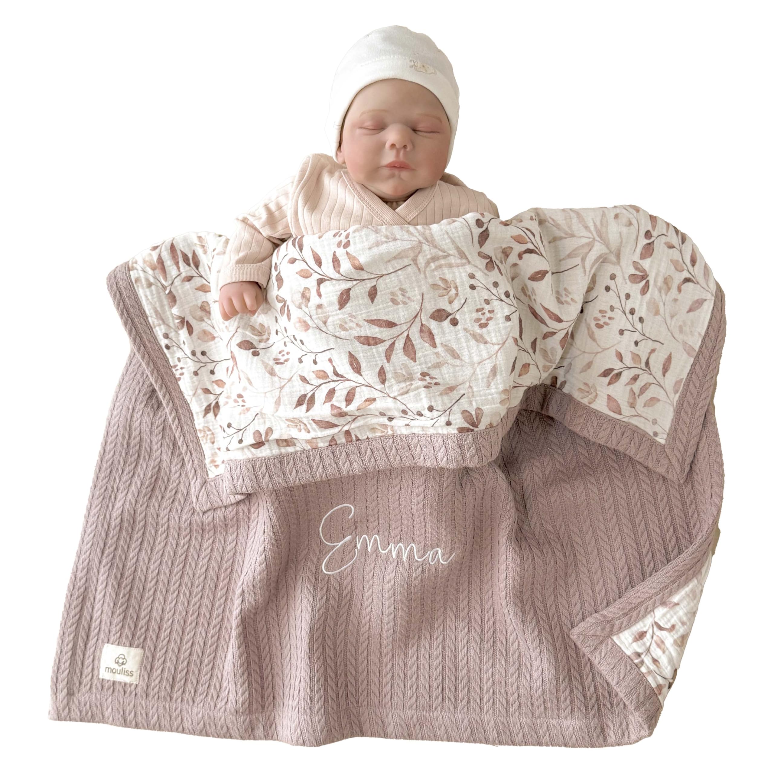 Personalized Baby Blanket with Name – Handmade 100% Organic Cotton Newborn  Gift Custom Knit Blanket for Boys, Girls, Kids Baby Showers