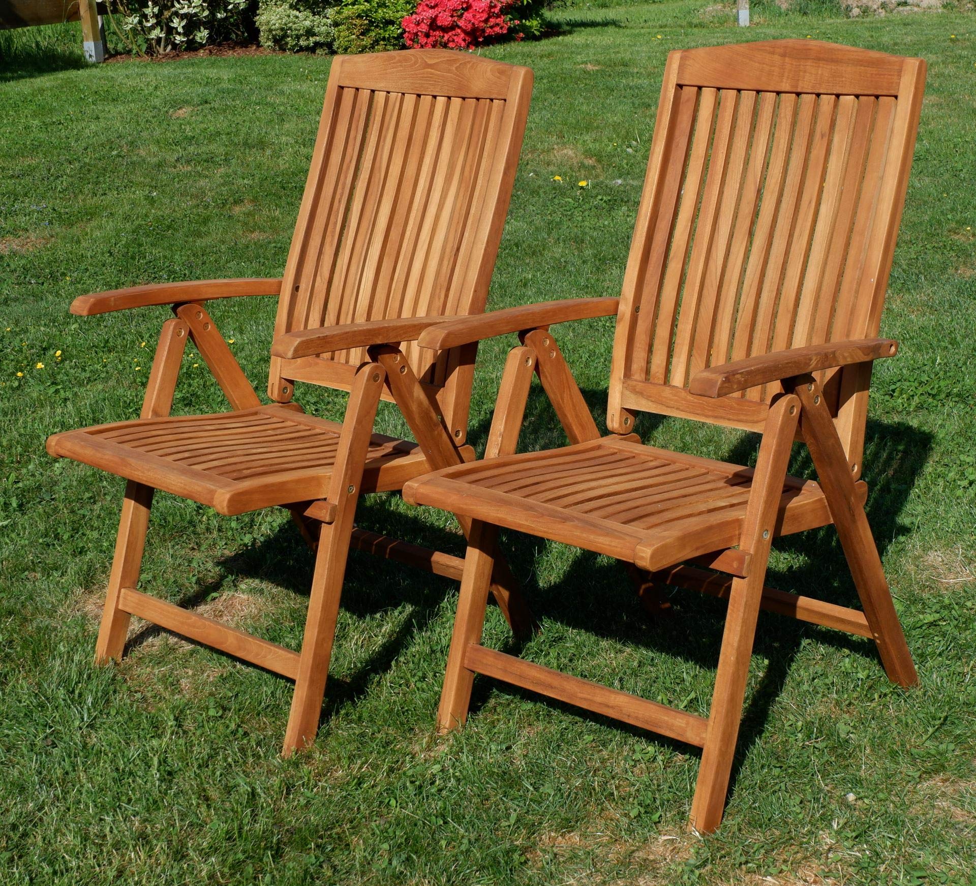 ALEOS. Teak Design Hochlehner Gartensessel Gartenstuhl Sessel Holzsessel Klappsessel Gartenmöbel Holz sehr robust 7fach-verstellbar Modell: Tobago, Größe:2 Stück