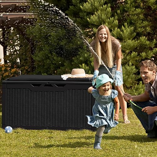 Miniatura 2 de Greesum Caja de resina de 100 galones, cajas de almacenamiento grandes para exteriores con cojines para herramientas de jardín, almohadas para