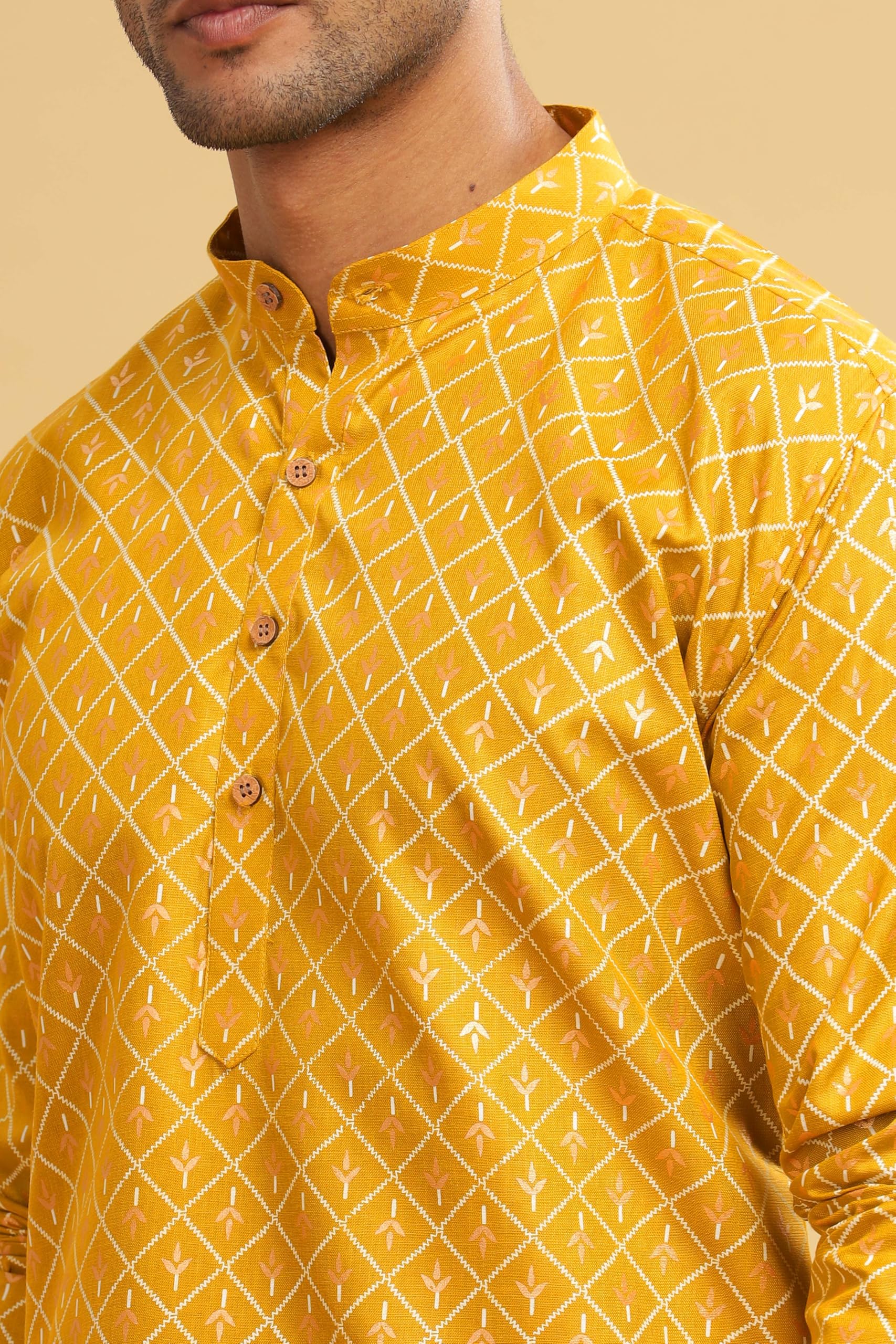 Be Active Men's Cotton Regular Kurta (C-399-2_L_Yellow)