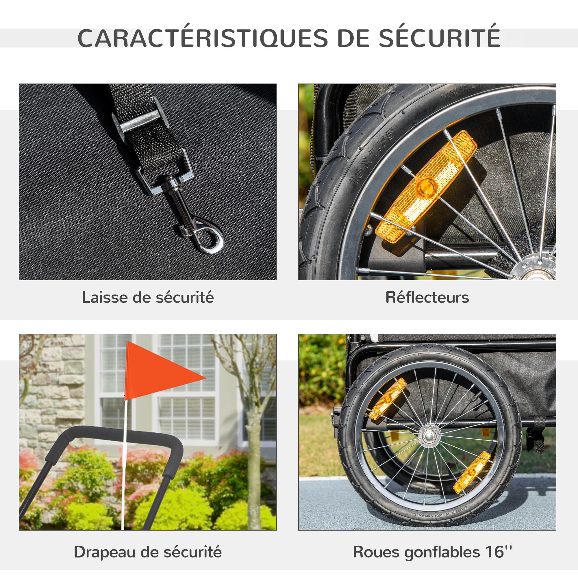 PawHut Remorque vélo Jogger 2 en 1 pour Animaux de Compagnie, remorque à vélo pour Chien, Laisse de sécurité Drapeau Roue Avant pivotante réflecteurs Noir