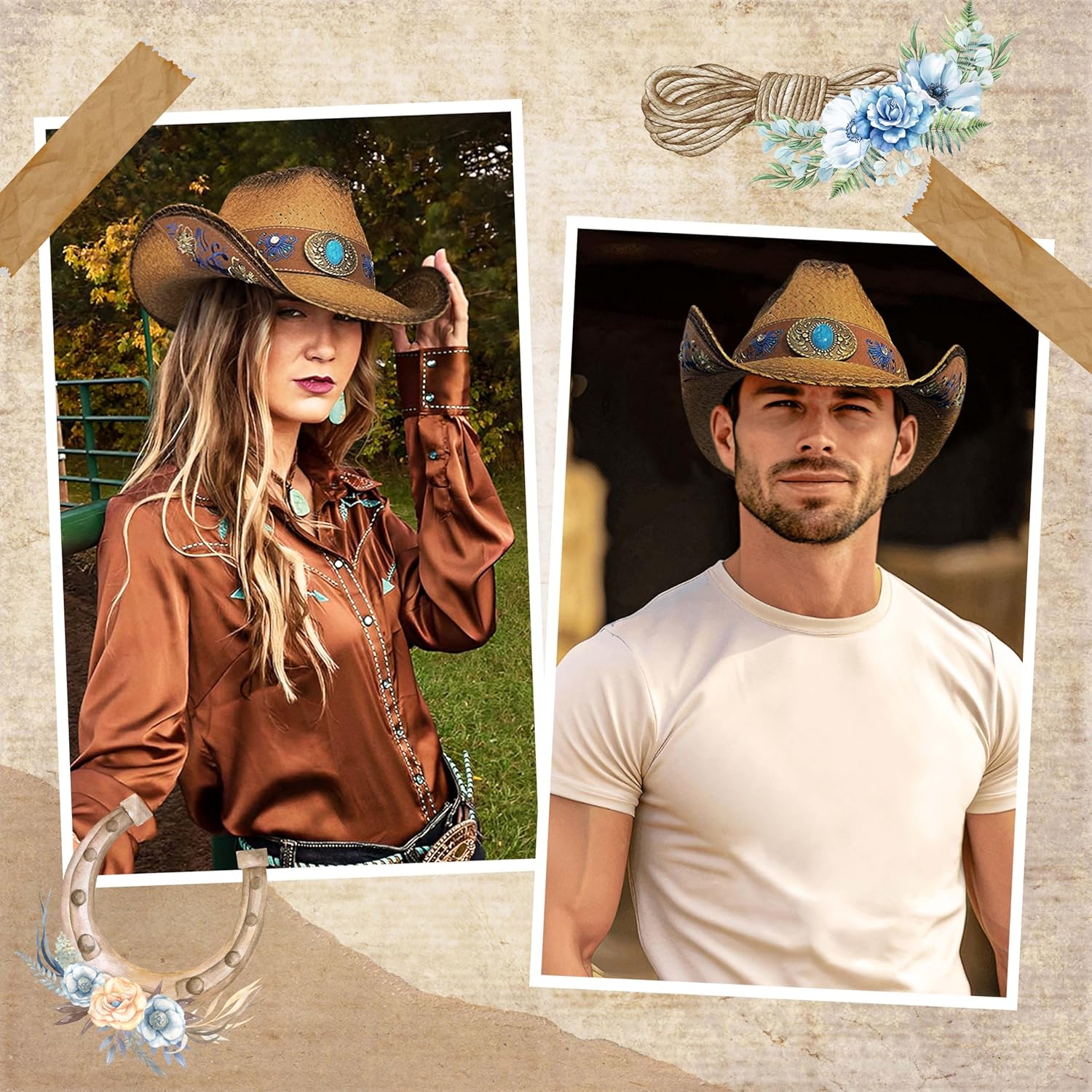 FLUFFY SENSE. Cowboy Hats for Women and Men Straw Western Hat Embroidered Cowboy Hat for Cowboys and Cowgirls - Image 5