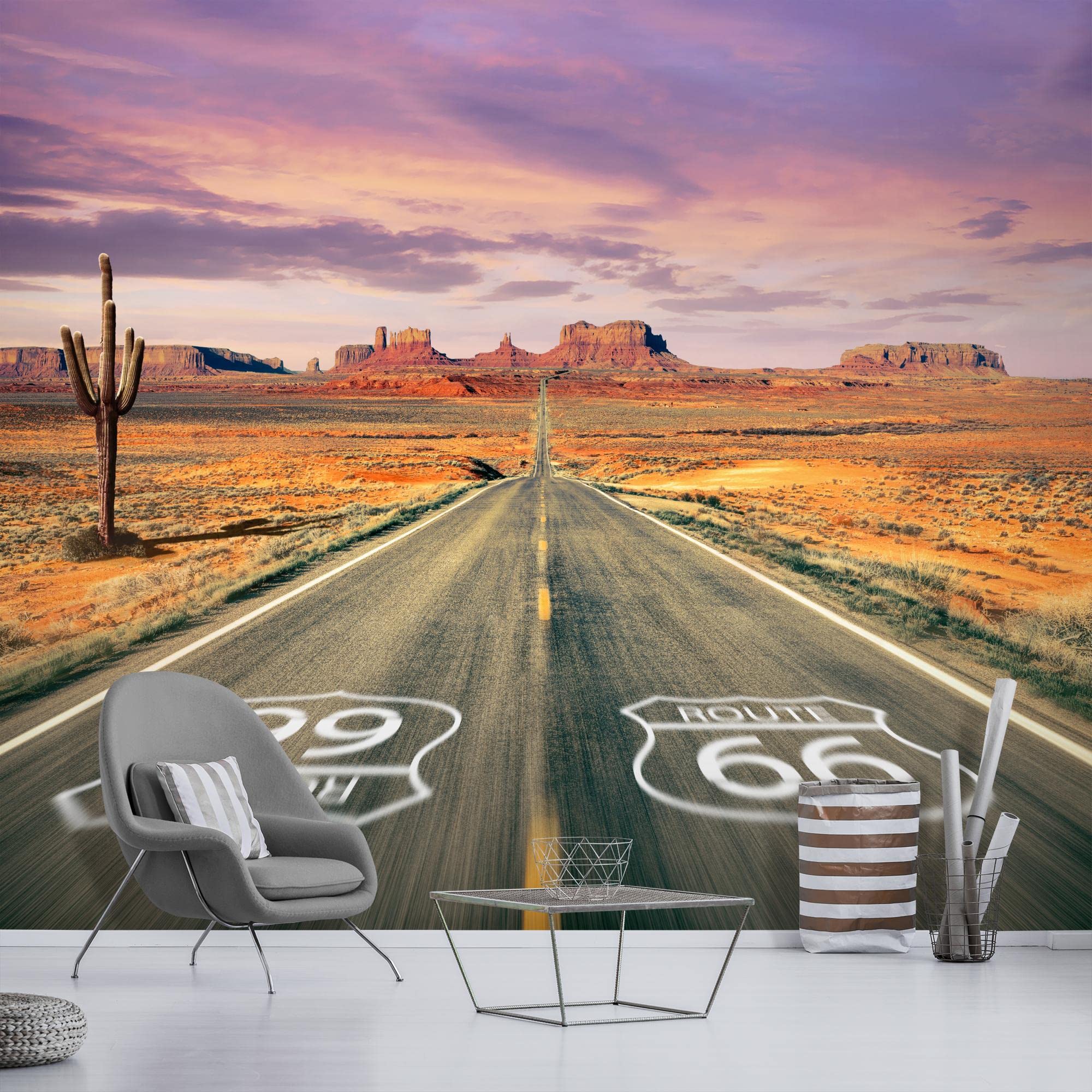 Runa Art Fototapete Route 66 352 x 250 cm Vlies Tapeten XXL Moderne Wandtapete Wohnzimmer Schlafzimmer Violett Braun Grau 9046011a